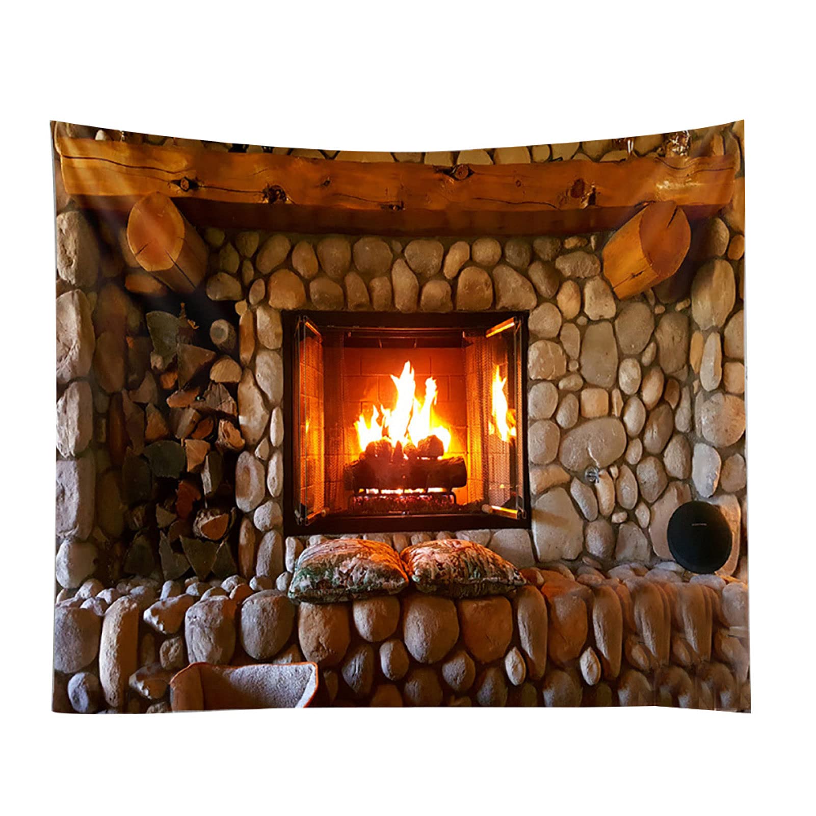 Brook Fireplace Grotto Wall Tapestry - Bohemian Wall Hanging Decor for Bedroom, Living Room | Nature Inspired Bedspread Blanket & Photo Backdrop