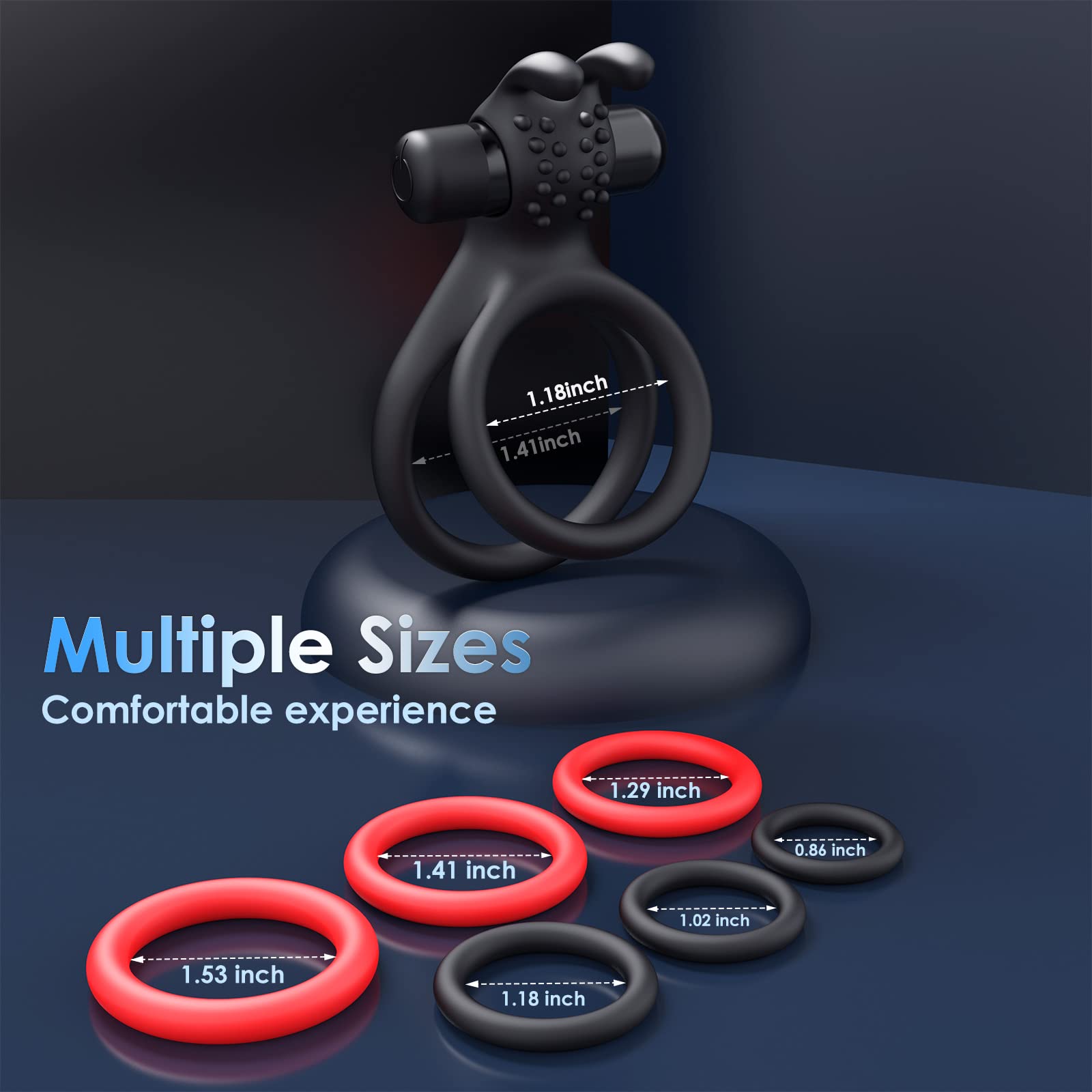 Kismloit Dual Vibrating Cock Ring - 7 Sizes Silicone Penis Ring & Bullet Vibrator for Men - Enhances Erection Strength & Duration - Couples Sex Toy for Men & Women - Perfect for Spicing Up Intimate Moments & Bedroom Play