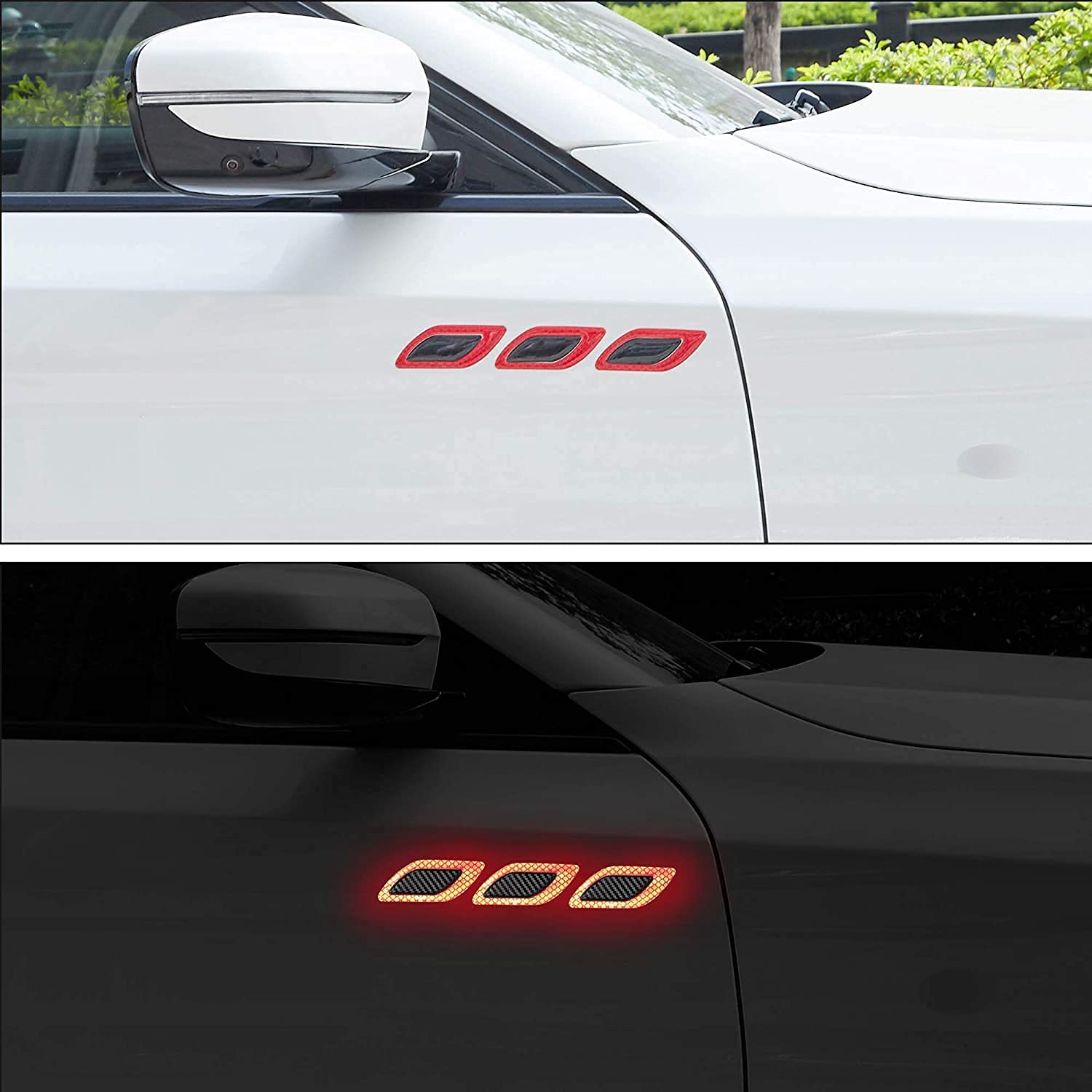 Allure Auto® Carbon Fiber Reflective Car Sticker - Anti-Scratch Warning Decal for Volkswagen Polo Bumper, Door, Fender & Hood (Red) | High Visibility Safety Protection for Night Driving & Parking