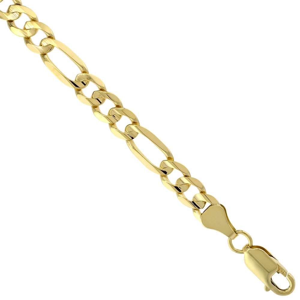 10K Solid Yellow Gold 6mm Figaro Chain Necklace & Bracelet Set for Men and Women - High Polish Concave Design (20-30 Inch) - Perfect for Gifts, Weddings, Anniversaries and Everyday Luxury Wear