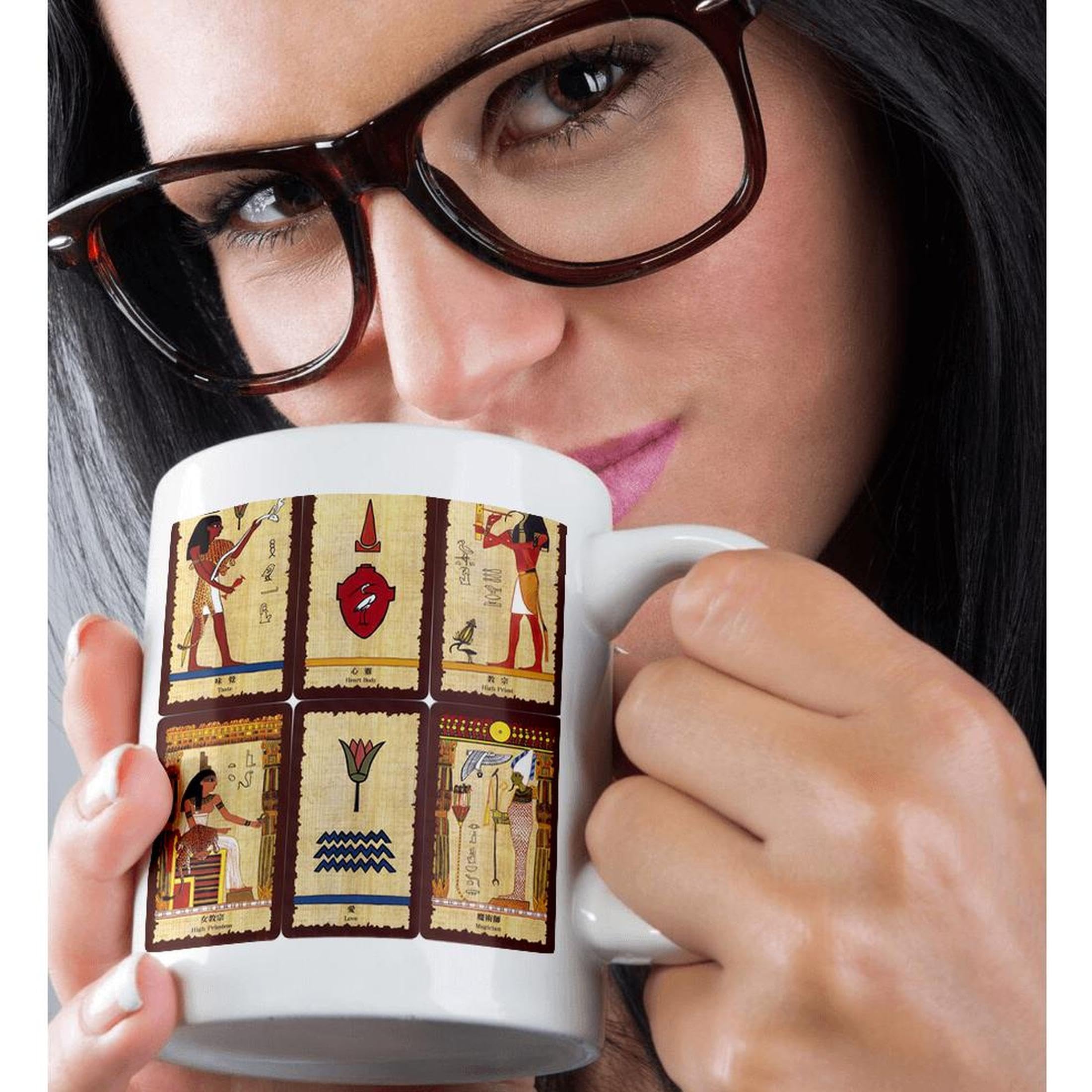 3D Rose 15oz Ancient Egyptian Tarot Cards Coffee Mug - Funny Novelty Gift for Tarot Lovers, Coffee & Tea Drinkers - Perfect for Home, Office & Gift Giving