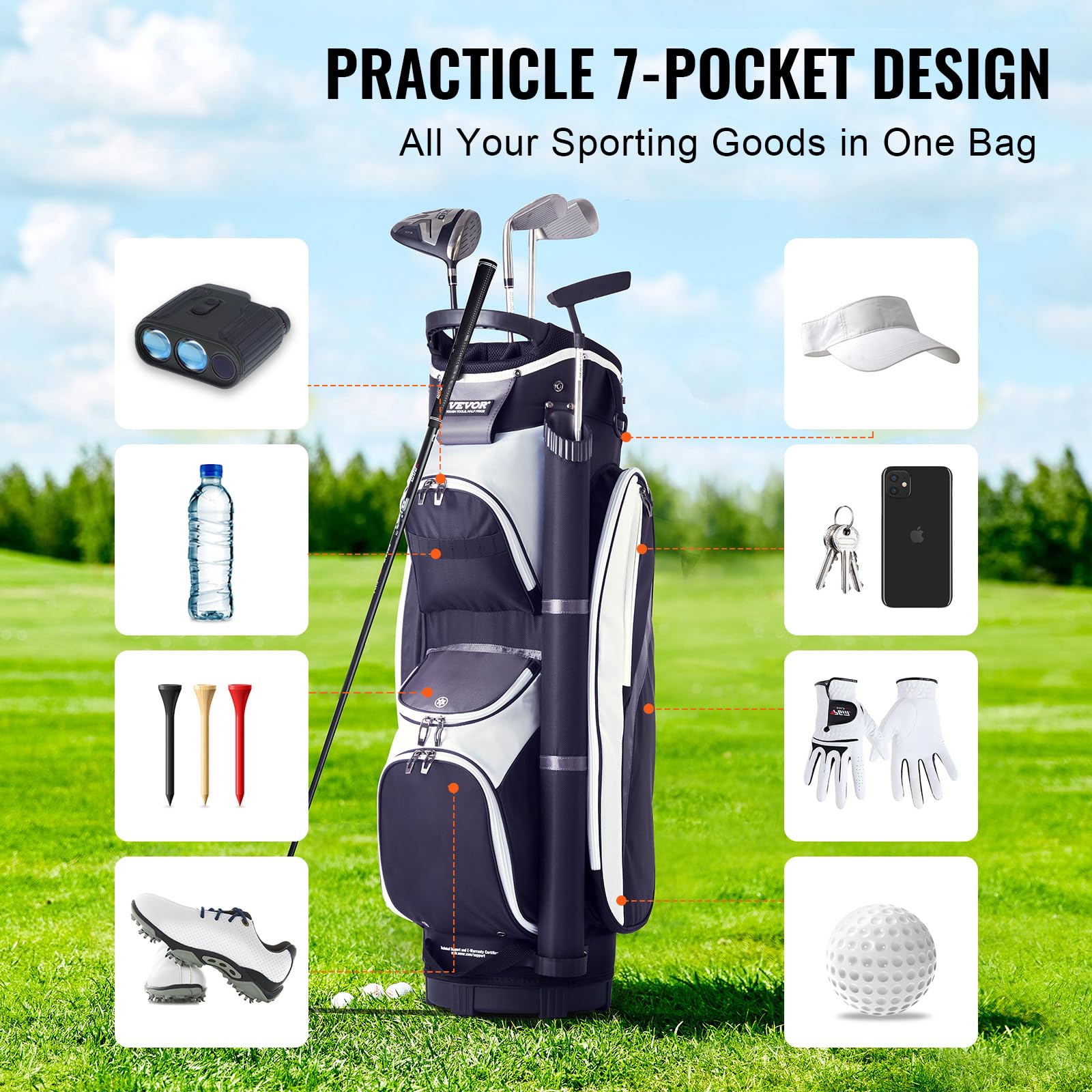 VEVOR Premium 14-Way Golf Cart Bag with Stand - Durable Golf Bag with Handles, Dust Cover & Detachable Dual Strap for Men & Women - Perfect for Golf Courses, Driving Ranges & Tournaments