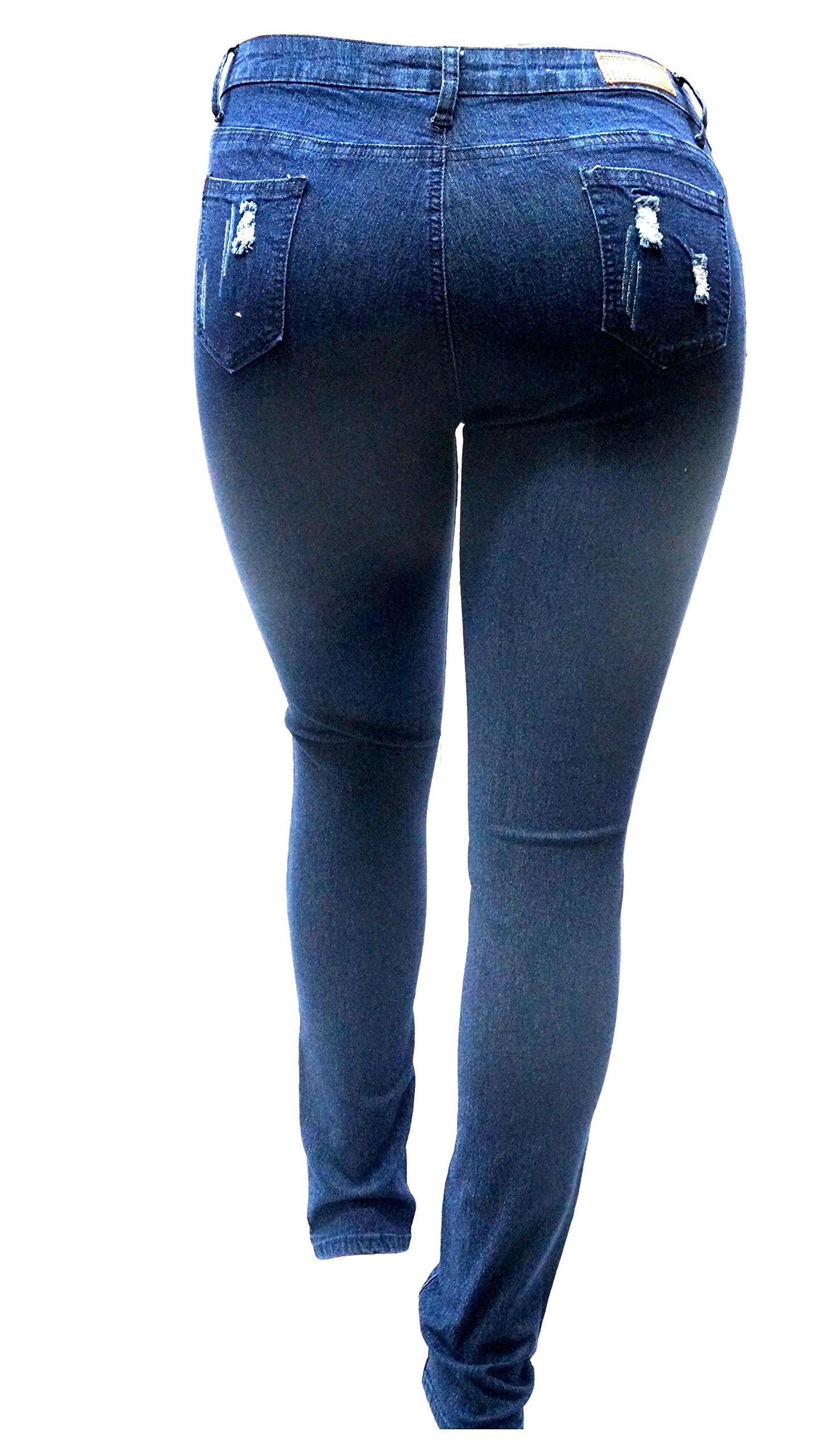 Plus Size Women's Fishnet Distressed Skinny Jeans - Stretch Denim Pants in DRK Blue for Casual Wear & Night Out