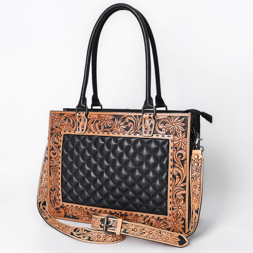 ADBG1671 Genuine Western Leather Tote Bag for Women - Hand Tooled Design - Perfect for Work, Travel & Everyday Use