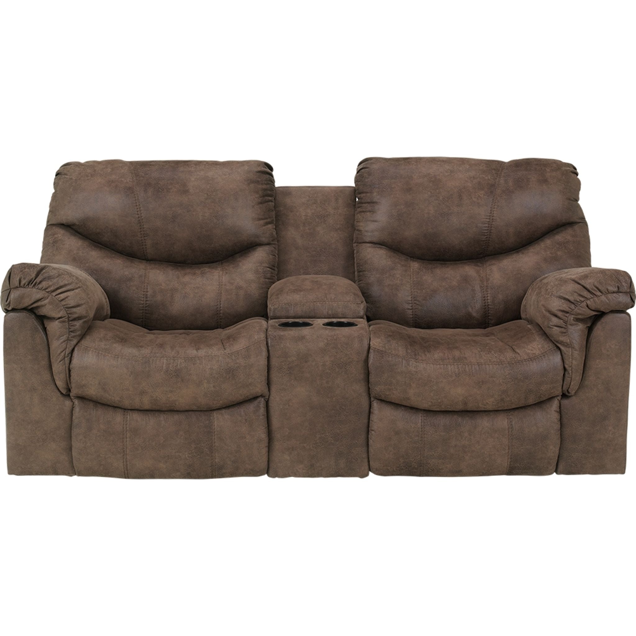 Alzena Reclining Loveseat with Console in Gunsmoke - Modern Living Room Furniture for Small Spaces, Perfect for Apartments & Home Theater Seating
