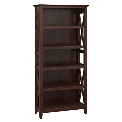Scranton & Co Key West 5-Shelf Bookcase in Bing Cherry Finish - Stylish Wooden Bookshelf for Living Room, Office, or Library Storage