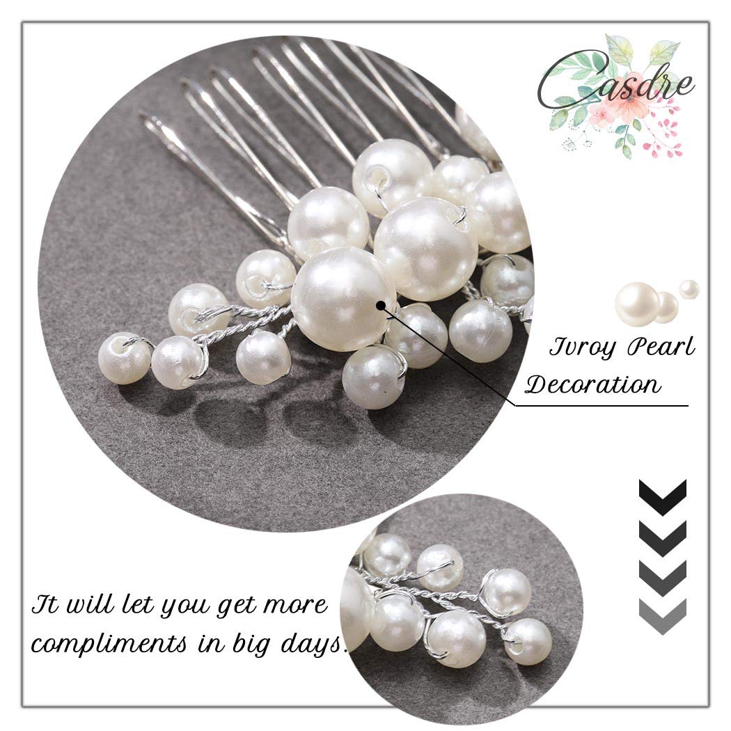 Casdre Silver Pearl Wedding Hair Comb - Elegant Bridal Side Hairpiece for Women & Girls | Perfect for Weddings, Prom, and Formal Events