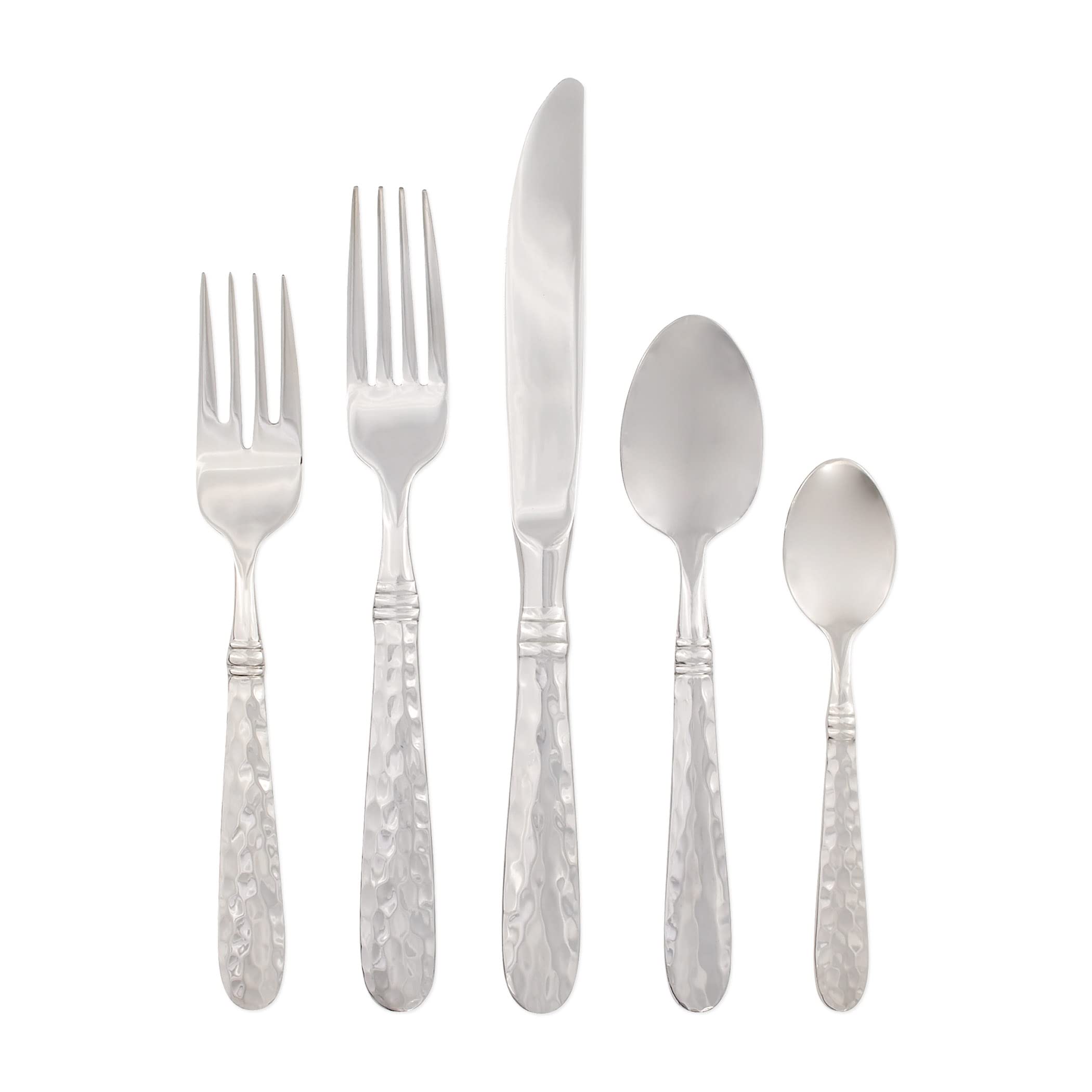 Vietri Martellato Silver 5-Piece Stainless Steel Flatware Set - Premium 18/10 Handcrafted Cutlery for Fine Dining, Wedding Gifts & Elegant Table Settings
