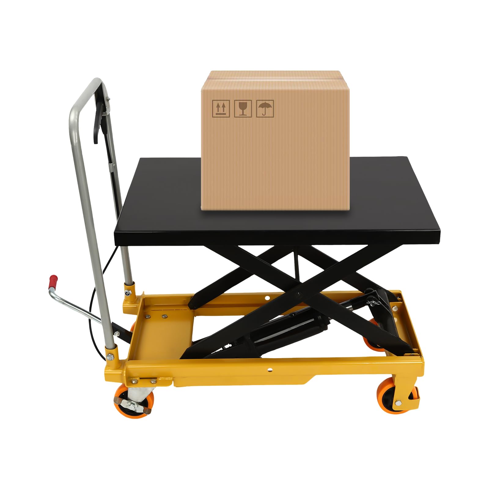 Manual Hydraulic Scissor Lift Table Cart with Locking Wheels - 500lbs Capacity, 28.5