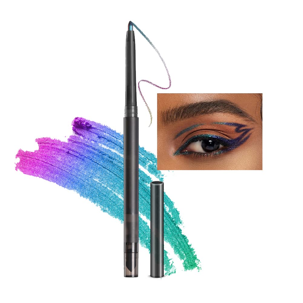 Lucoss Multichrome Metallic Eyeliner Pencil - Long Lasting Glitter Eye Makeup with Sharpener & Smudger - Perfect for Party, Halloween & Festival Makeup Looks
