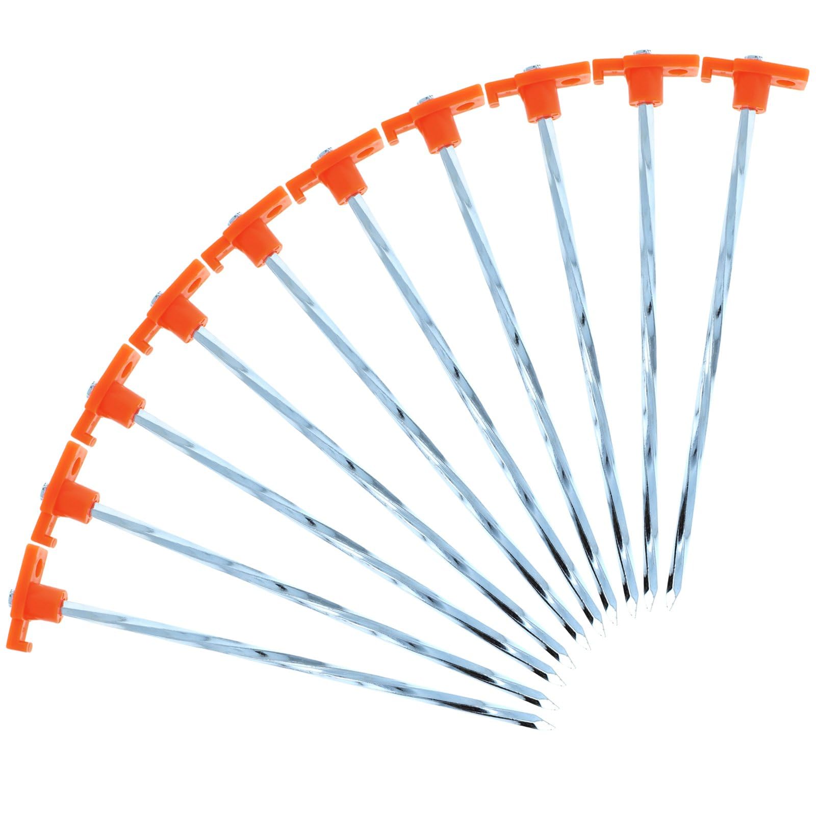 ASR Outdoor 10-Pack Heavy Duty Galvanized Steel Twisted PVC Coated Tent Stakes for Camping, Canopy & Outdoor Gear - Orange (Perfect for Camping, Hiking, Beach & Backyard Use)