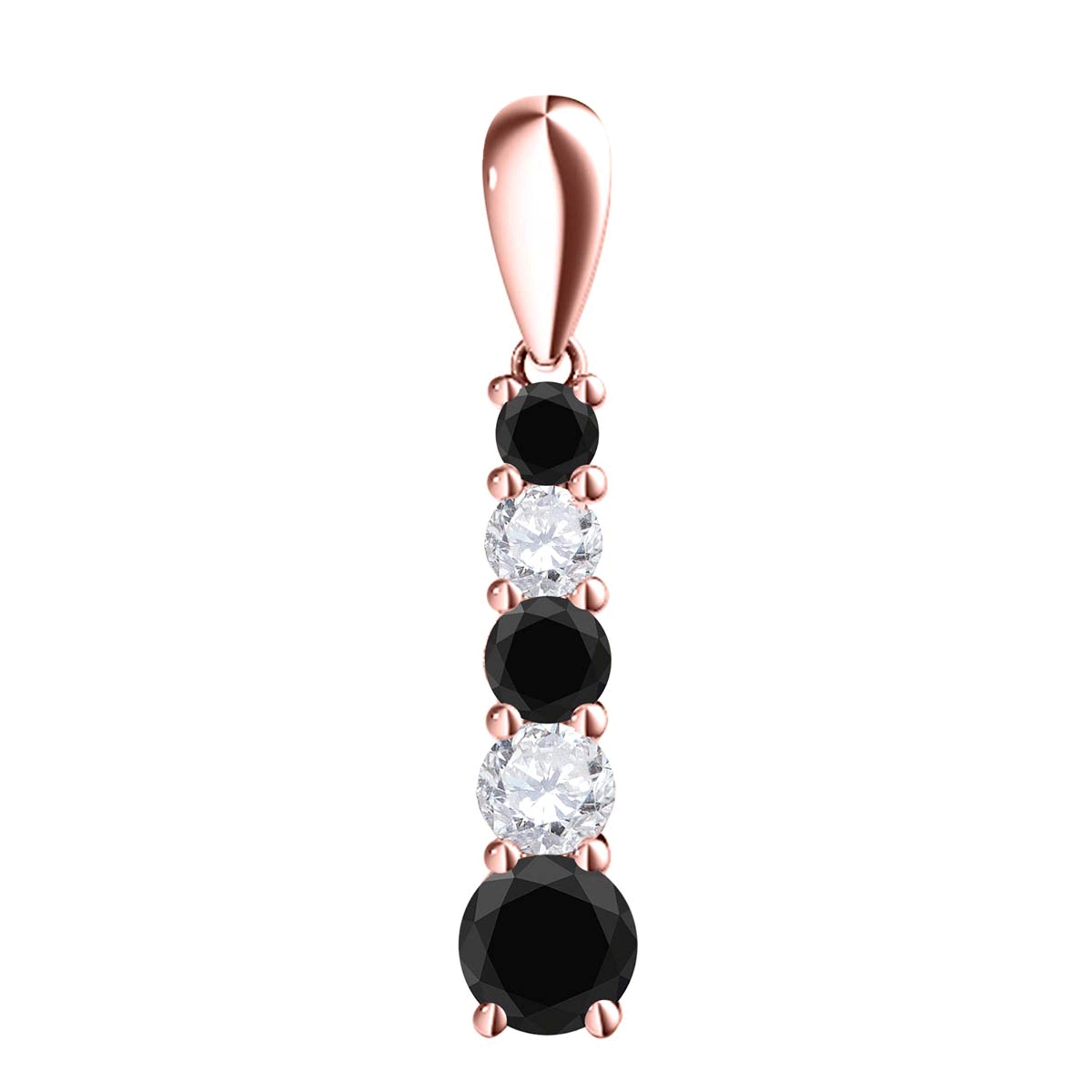 3/4 Carat Natural Black & White Diamond Journey Pendant Necklace for Women - 10k Rose, White & Yellow Gold with 18