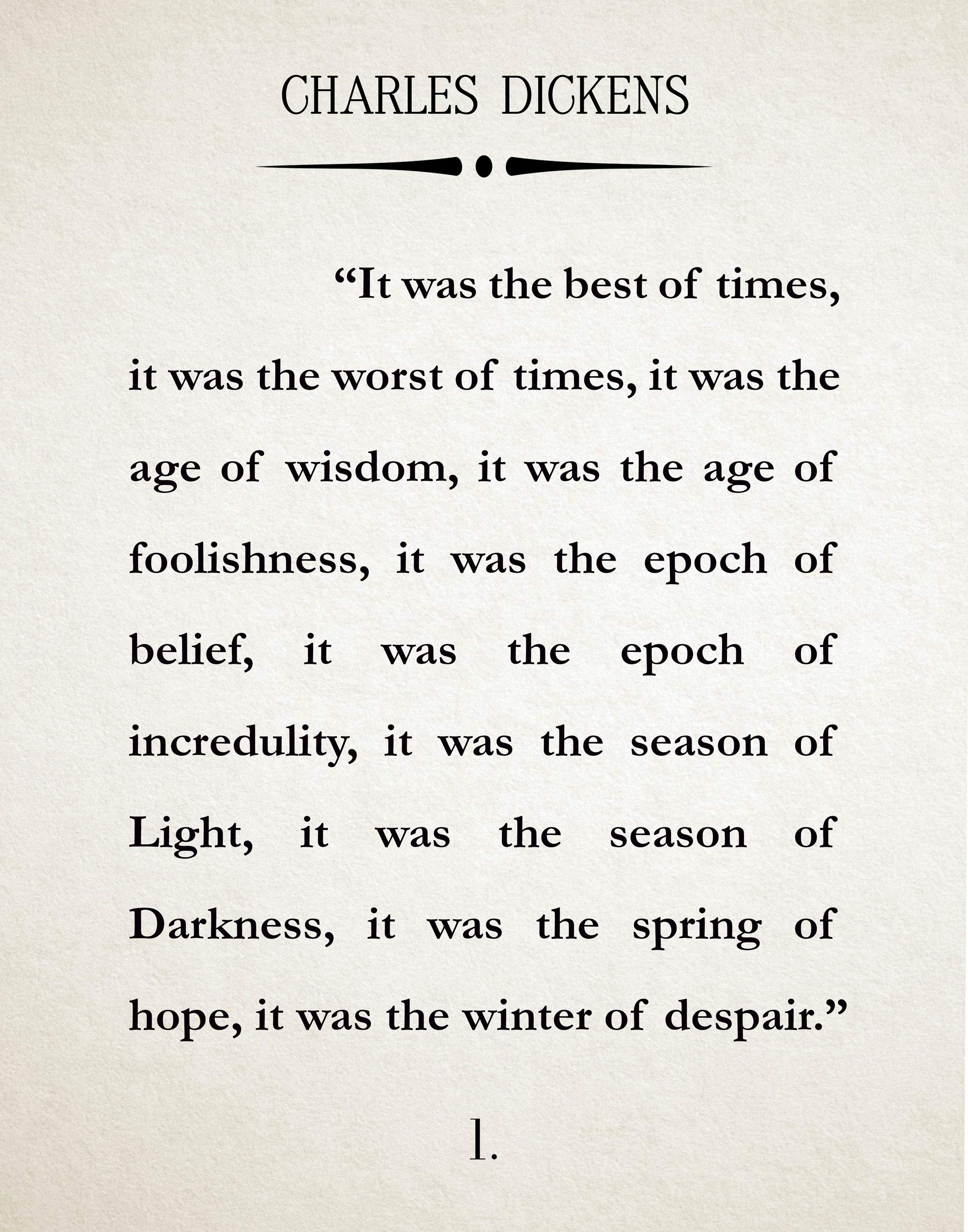 Charles Dickens 'A Tale of Two Cities' Literary Wall Art Print - Vintage Book Poster with Famous Quote (11x17 Inches, Ivory) | Perfect for Home Decor, Office, Library & Gifts for Book Lovers