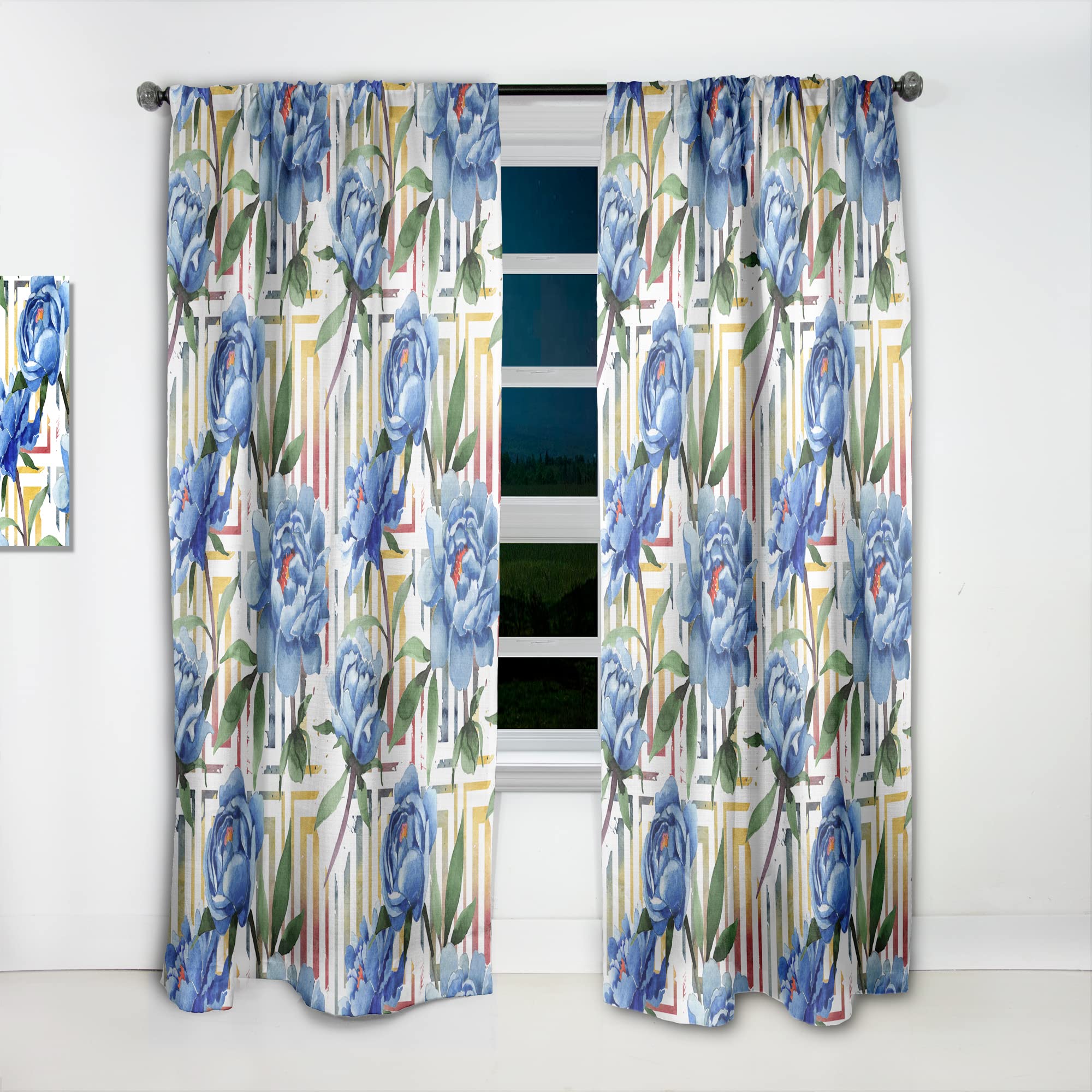 DesignQ Retro Floral Botanical Curtains - Thermal Insulated Single Panel (52x120) for Bedroom & Living Room - Elegant Window Drapes for Home Decor & Light Blocking
