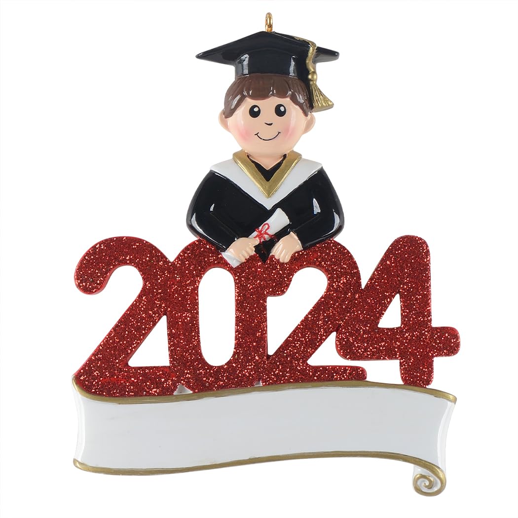 Personalized MAXORA Graduate Boy Christmas Tree Ornament - Class of 2024 Graduation Gift for Him - Unique High School & College Student Keepsake - Perfect for Holiday Decor & Graduation Party Celebrations