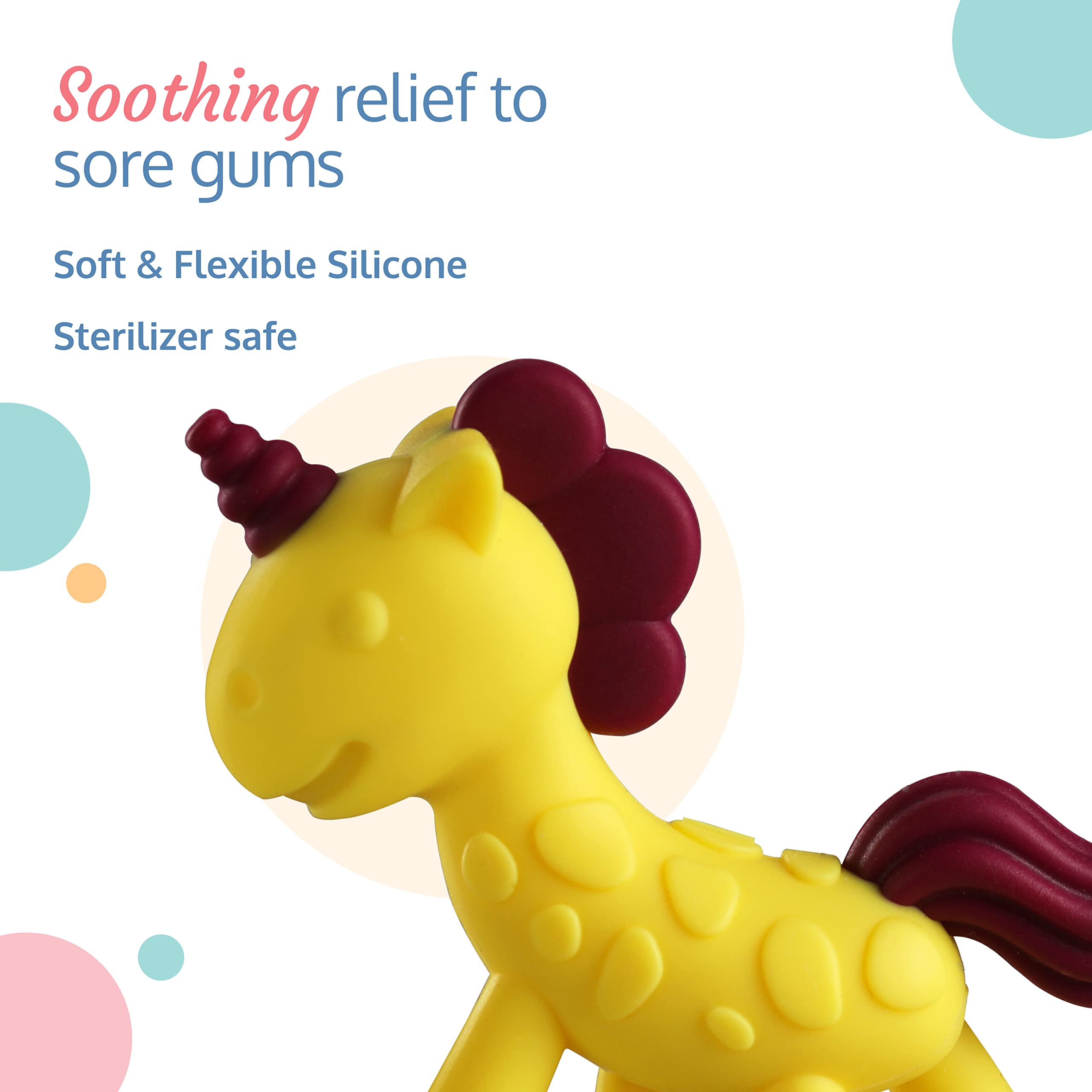 LuvLap Silicone Teether for Babies 6-12 Months | Safe Teething Toy for Infants | 100% Food Grade BPA-Free Unicorn Design with Textured Surface (Yellow & Red) | Perfect for Soothing Sore Gums & Encouraging Oral Development