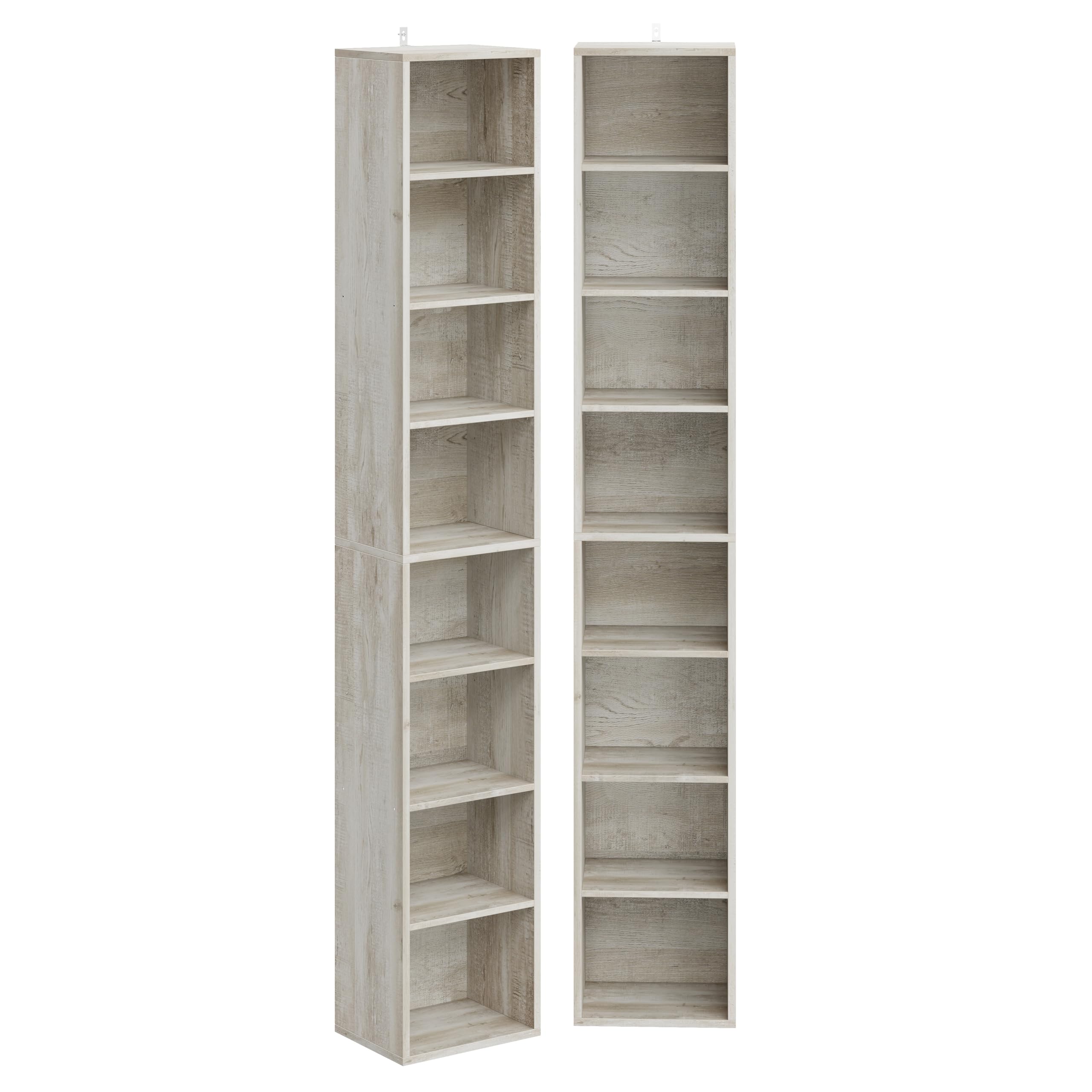 IRONCK 71-Inch Tall Narrow 8-Tier Bookshelf Set of 2 - Space-Saving Corner Bookcase for Living Room, Office, Study & Bedroom - Perfect for Small Spaces, Book Storage & Home Organization
