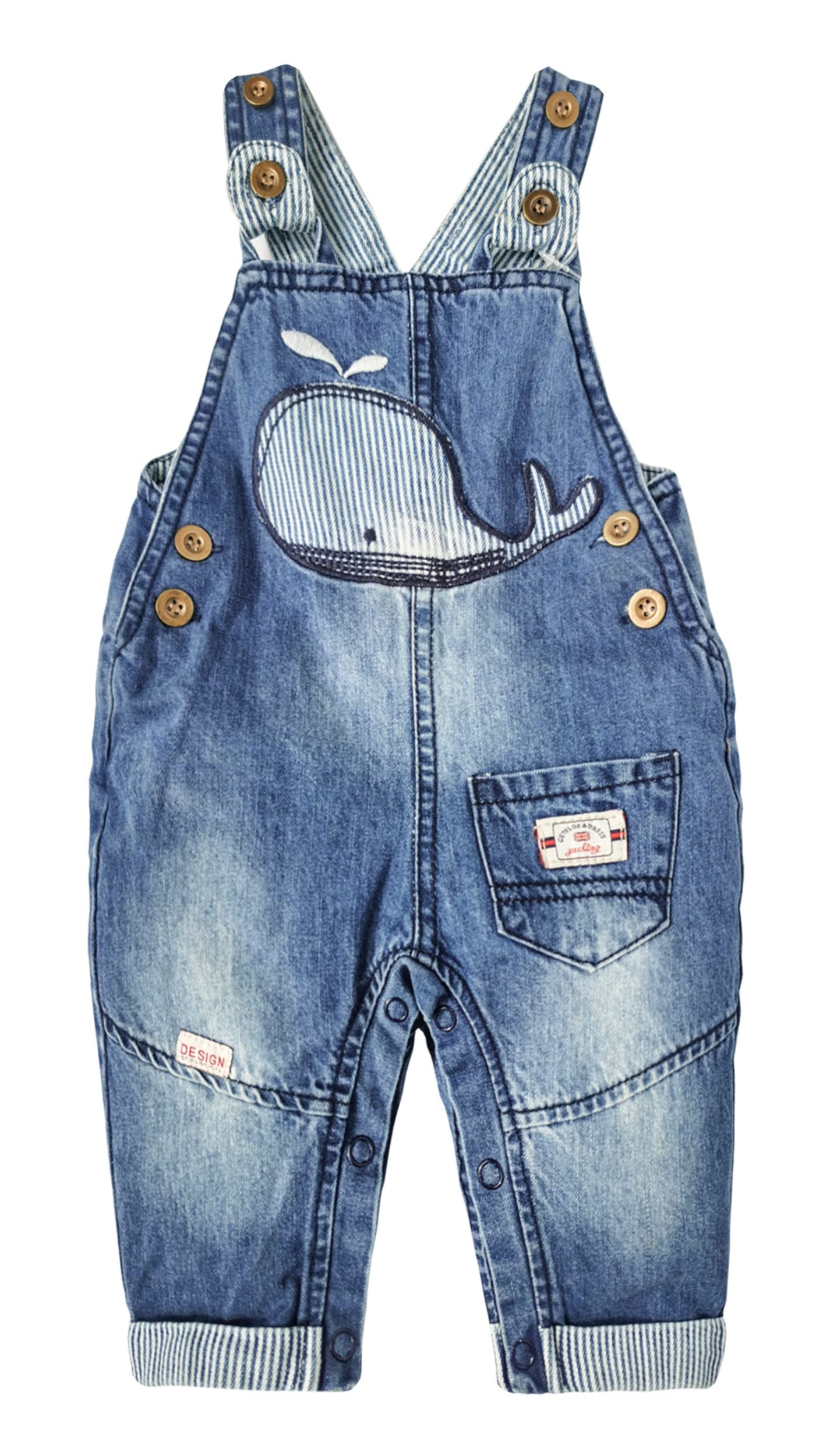 KIDSCOOL SPACE Baby Girls' Whale Embroidered Denim Overalls with Snap Legs for Easy Diaper Changes - Blue, 18-24 Months | Perfect for Playtime, Daycare & Casual Outings