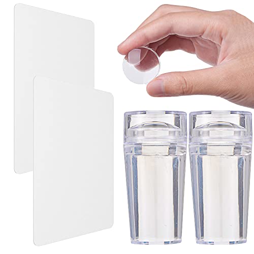 Clear Silicone Nail Art Stamper with Scraper - 2 Pcs Transparent Jelly Soft DIY Nail Stamp Kit for Manicure & Nail Decor - Perfect for Home Salon, Professional Nail Art, and Creative Nail Designs