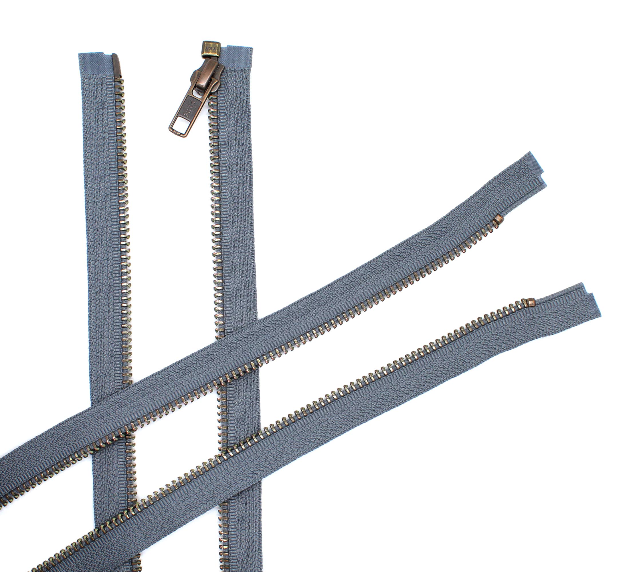 YKK #5 Antique Brass Metal Teeth Separating Jacket Zippers - Custom Length (14 inches) - Rail Grey #578 - Made in USA - Perfect for DIY Crafts, Jacket Repairs & Fashion Design Projects
