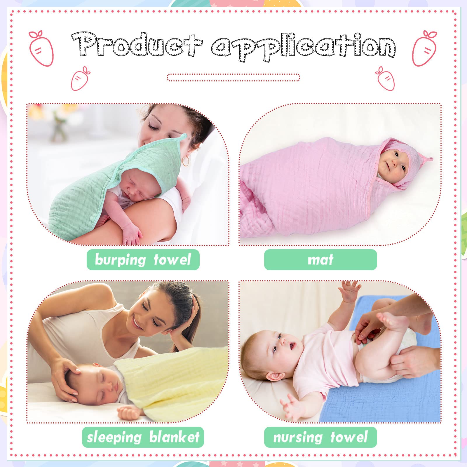 6 Sets Baby Hooded Bath Towels - Soft 100% Cotton Muslin Washcloths for Newborns & Toddlers (32