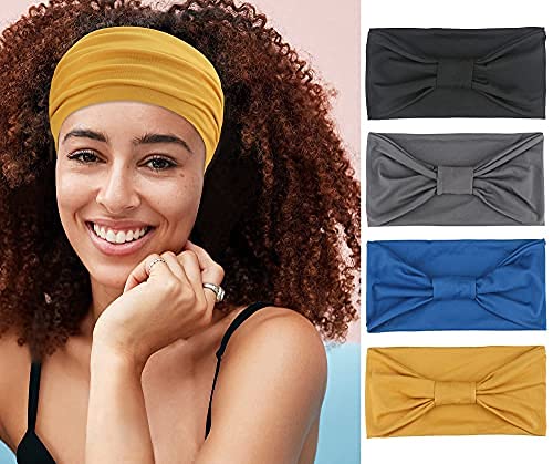 Purefitinsoles 4-Pack or 1-Pack Wide Headbands for Women - Non-Slip Yoga Headbands, African Thick Headwraps, Workout & Fashion Sweat Bands - Perfect for Yoga, Gym, Running & Everyday Wear
