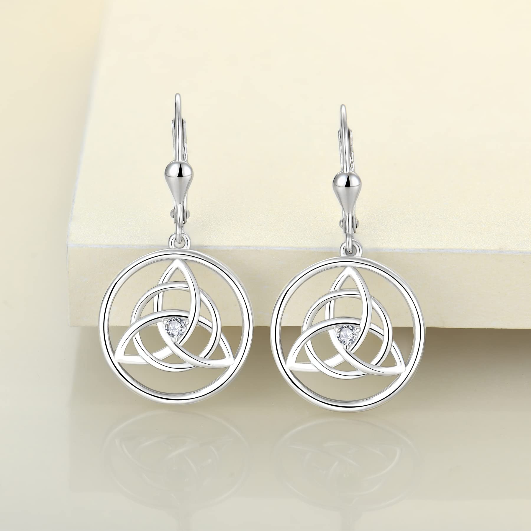 925 Sterling Silver Celtic Knot Earrings with Birthstones - Trinity Leverback Drop Dangle Jewelry for Women | Elegant Gift for Anniversary, Birthday & Special Occasions