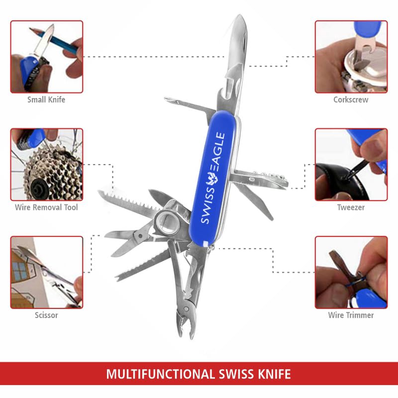 Swiss Eagle Premium Multi-Tool Pocket Knife for Men - 30-in-1 Stainless Steel Survival Tool with Pliers, Screwdrivers & More - Perfect for Camping, Hiking, Outdoor Adventures & Everyday Carry (EDC)