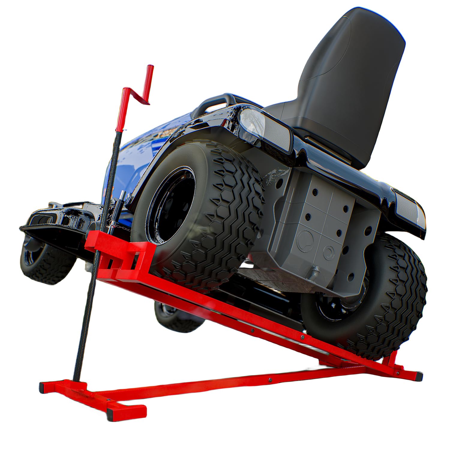 Heavy Duty 882LBS Capacity Riding Mower Jack - Lawn Tractor Lift for Garden Tractors & Mowers Maintenance with Manual Handle & Power Tool Extension - Red - Perfect for DIY Lawn Care & Equipment Repair