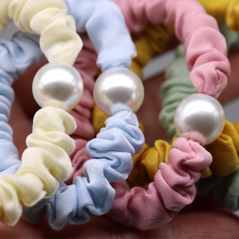 Shidara Pearl Hair Ties Set of 5 - Elegant Beaded Scrunchies, Ponytail Holders & Hair Accessories for Women & Girls | Korean Style Hair Bands & Elastic Bracelets | Perfect for Weddings, Parties & Daily Use
