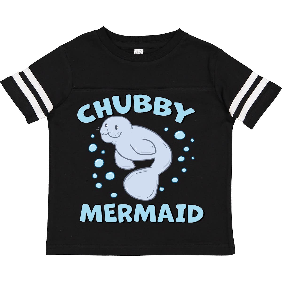 Inktastic Chubby Mermaid with Cute Manatee and Bubbles Youth T-Shirt | Fun Graphic Tee for Kids | Perfect for Beach Trips, Pool Parties & Summer Outfits
