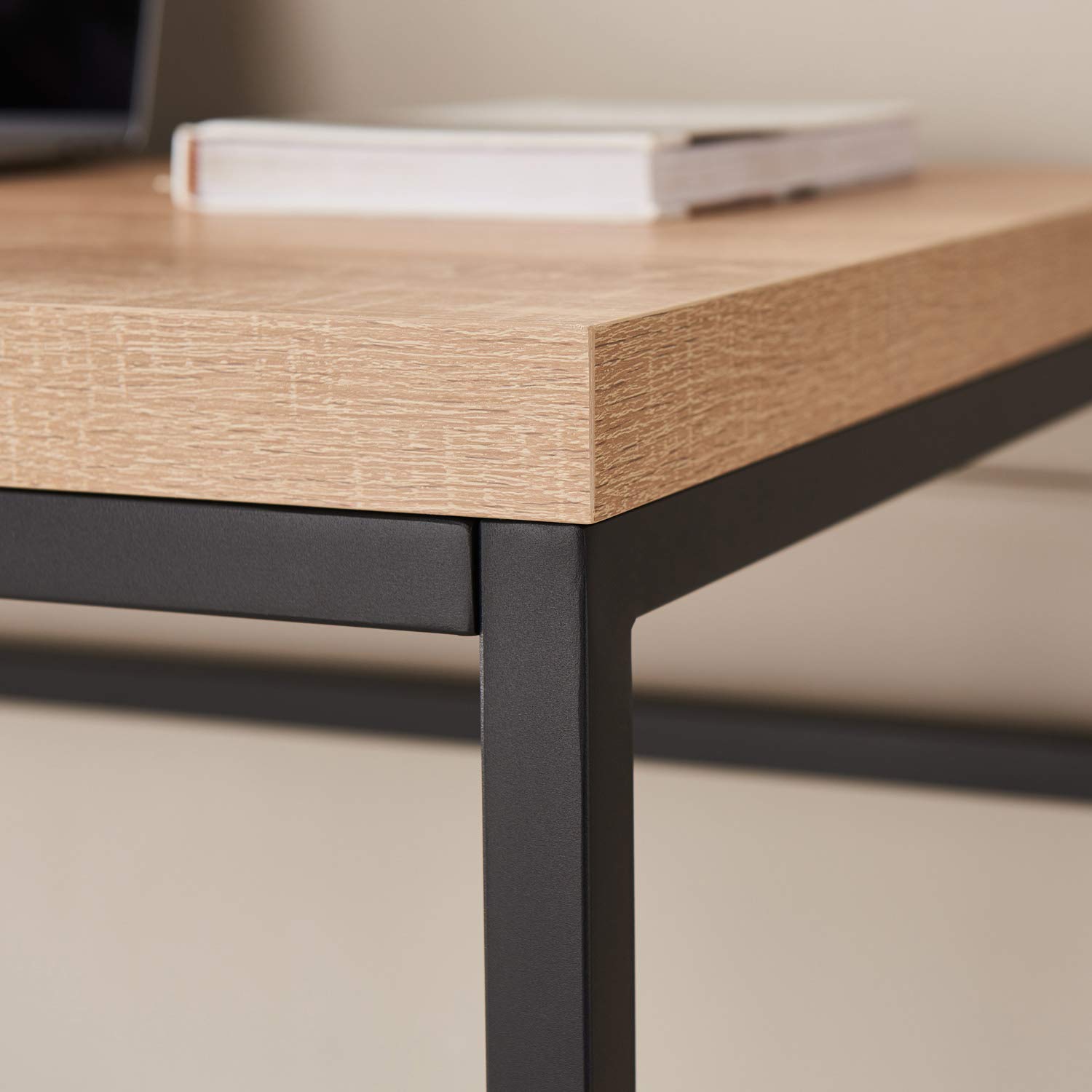 CENSI 47 Inch Natural Oak Writing Computer Desk - Modern Industrial Style Home Office Desk with Wood and Metal Frame (Light Wood) - Perfect for Small Spaces, Gaming Setup & Remote Work