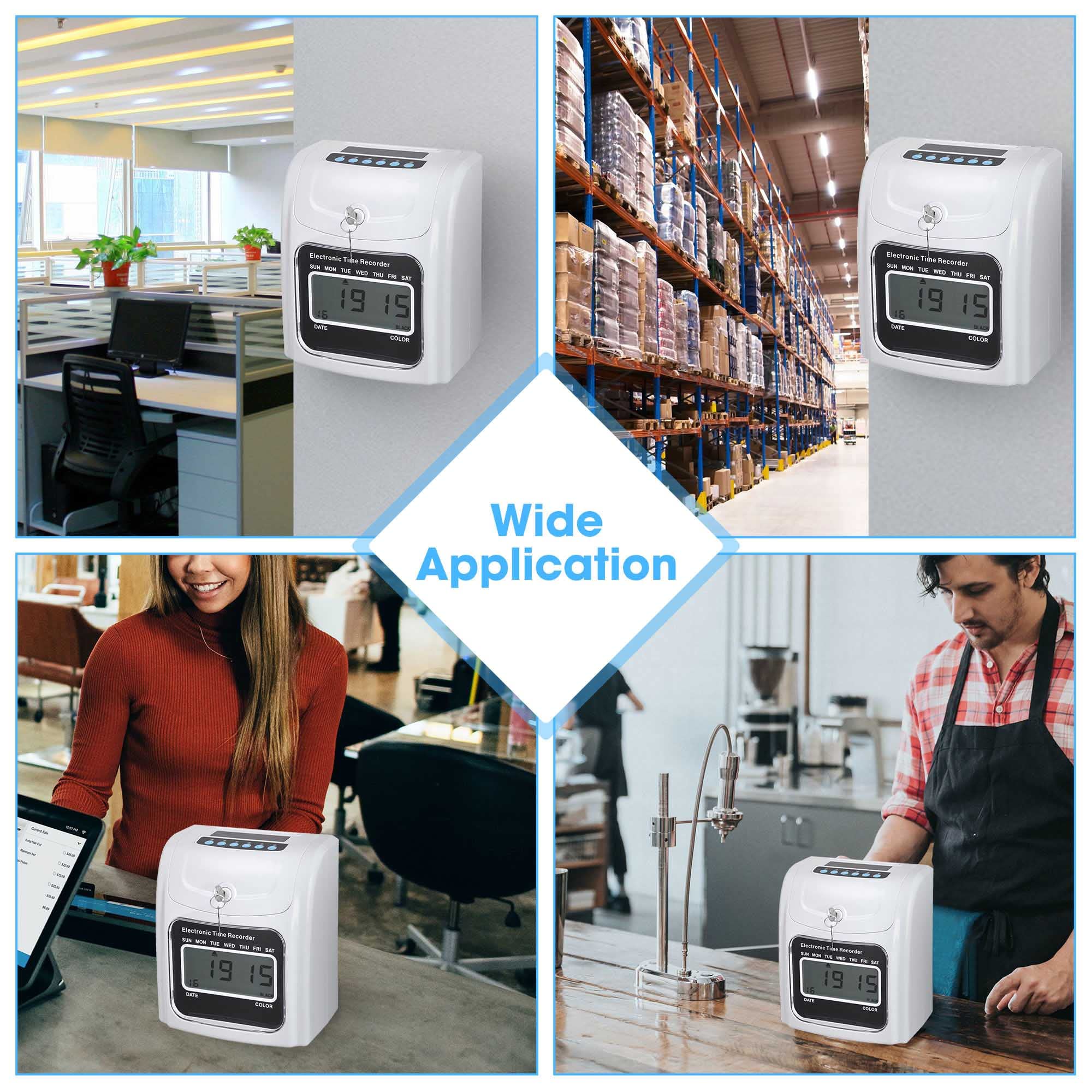 Yescom Employee Attendance Punch Time Clock with LCD Display & 100 Cards - Biometric Payroll Recorder for Small Business Time Tracking - Perfect for Offices, Retail Stores, and Warehouse Staff Management