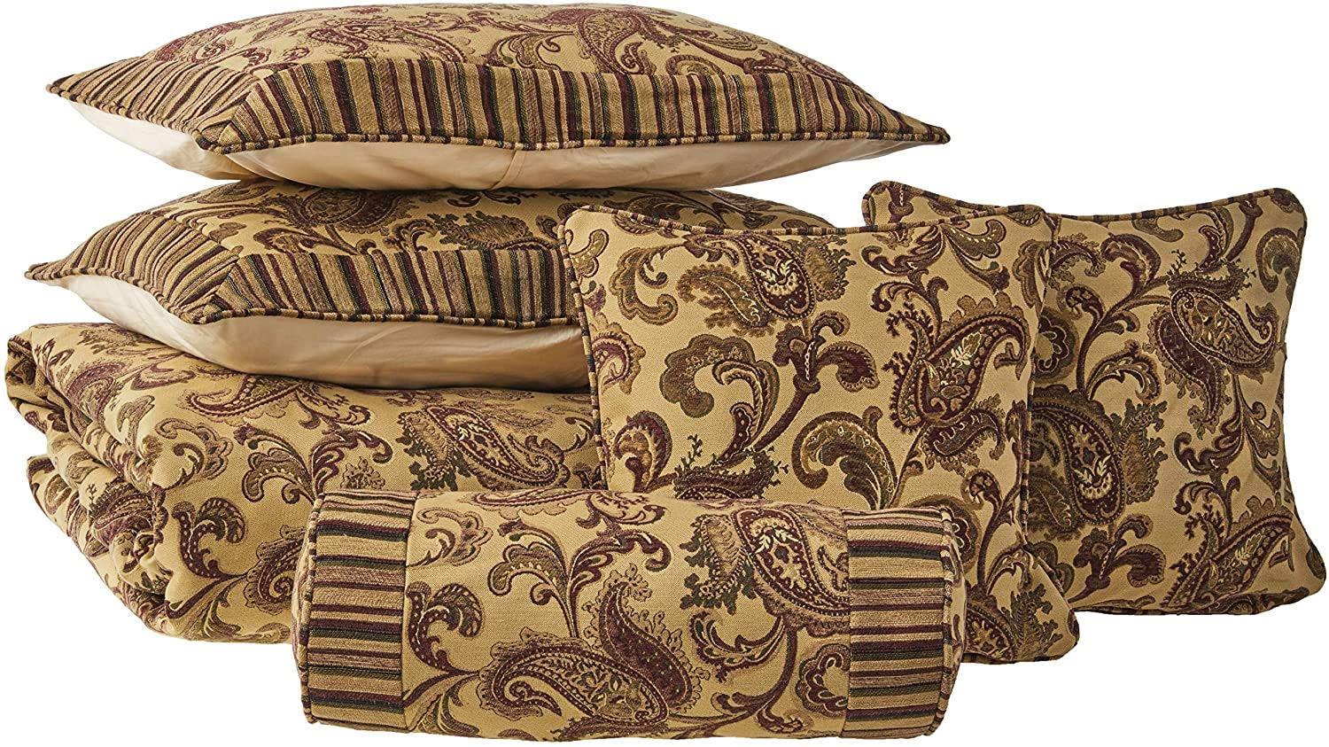 Luxury 6-Piece Heavyweight Paisley Chenille Comforter Set with Exotic Blooms - King Size Bedding for Master Bedroom & Guest Room Decor