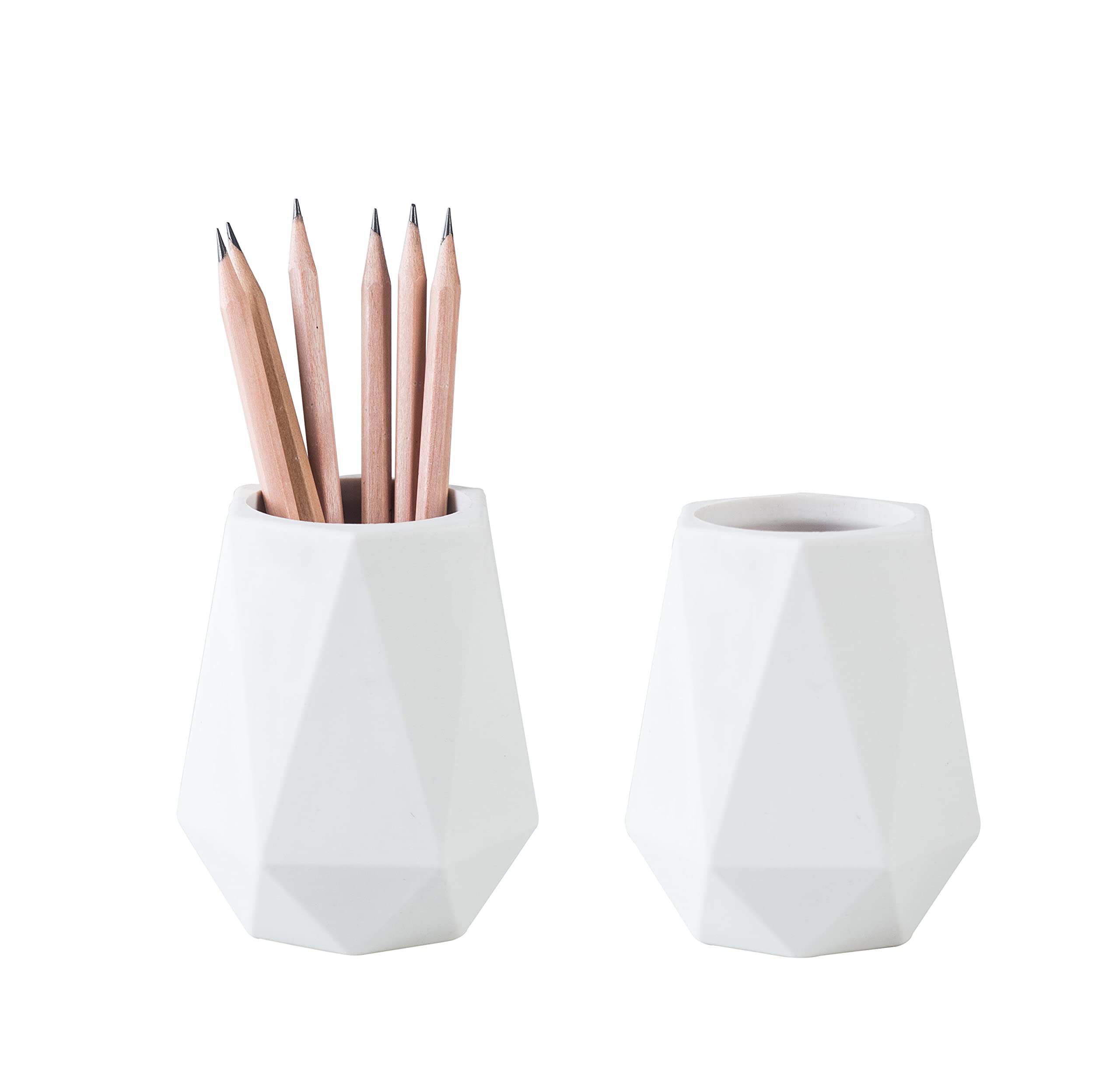 Diamond Facet Silicone Pen Holder Stand - 2 Pack White Desk Organizer for Pens, Pencils, Makeup Brushes | Perfect for Office, Home, School & Beauty Station Organization