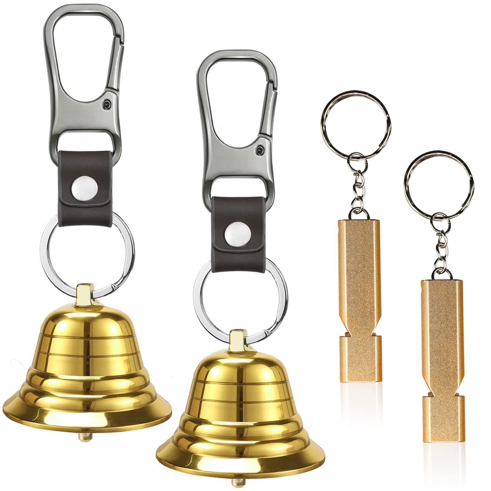 NedFoss 2 Inch Loud Bear Bell with Emergency Whistle - 3 in 1 Hiking Safety Gear with Silencer & Carabiner - Solid Brass Bear Deterrent for Hiking, Biking, Camping, Fishing & Outdoor Adventures