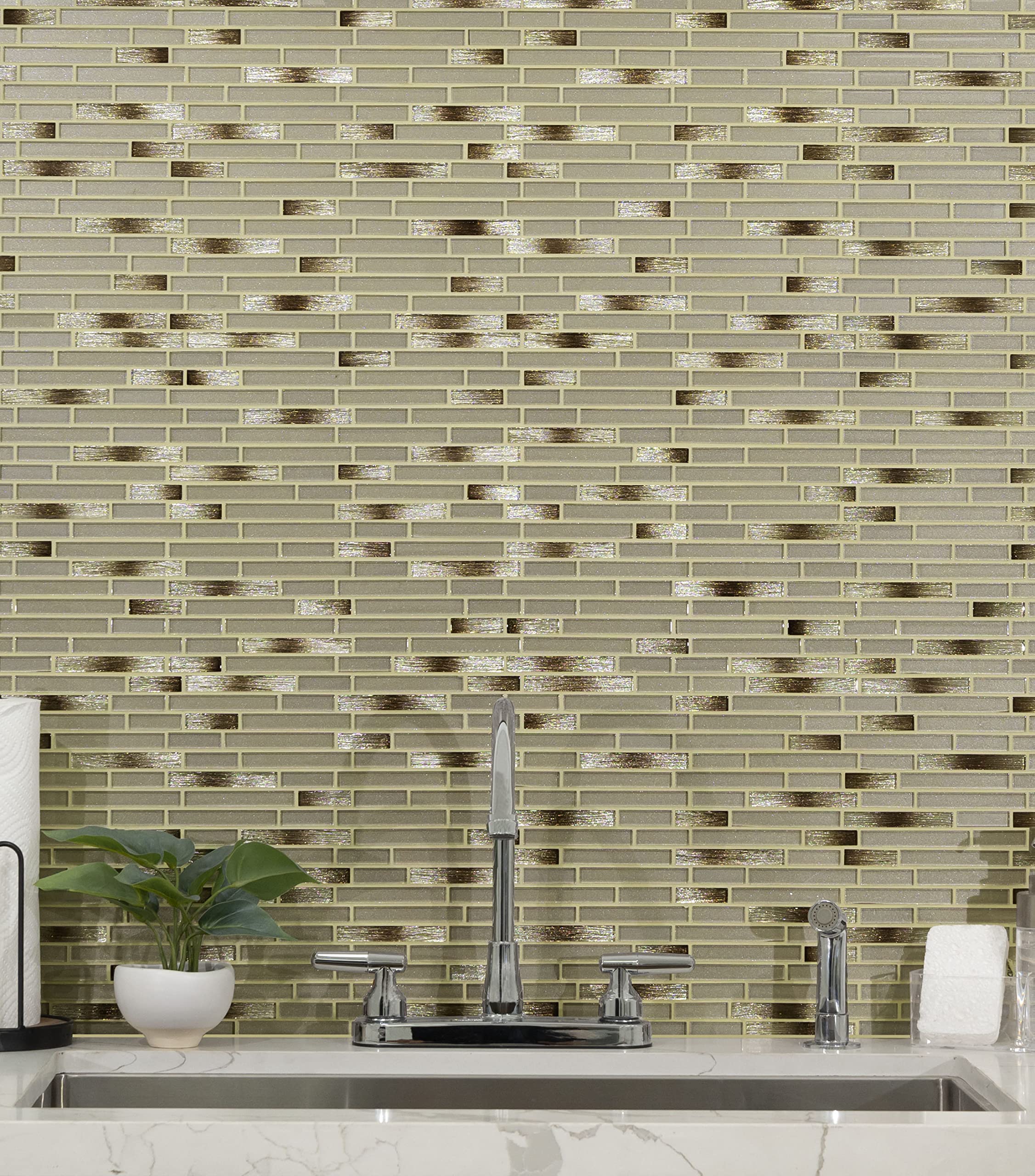 MSI Champagne Blend 12x11.75 Inch Interlocking Glass Mosaic Tile - Mesh Mounted Backsplash for Kitchen, Bathroom & Shower Walls (Brown) - Perfect for Modern Home Renovations & Commercial Spaces