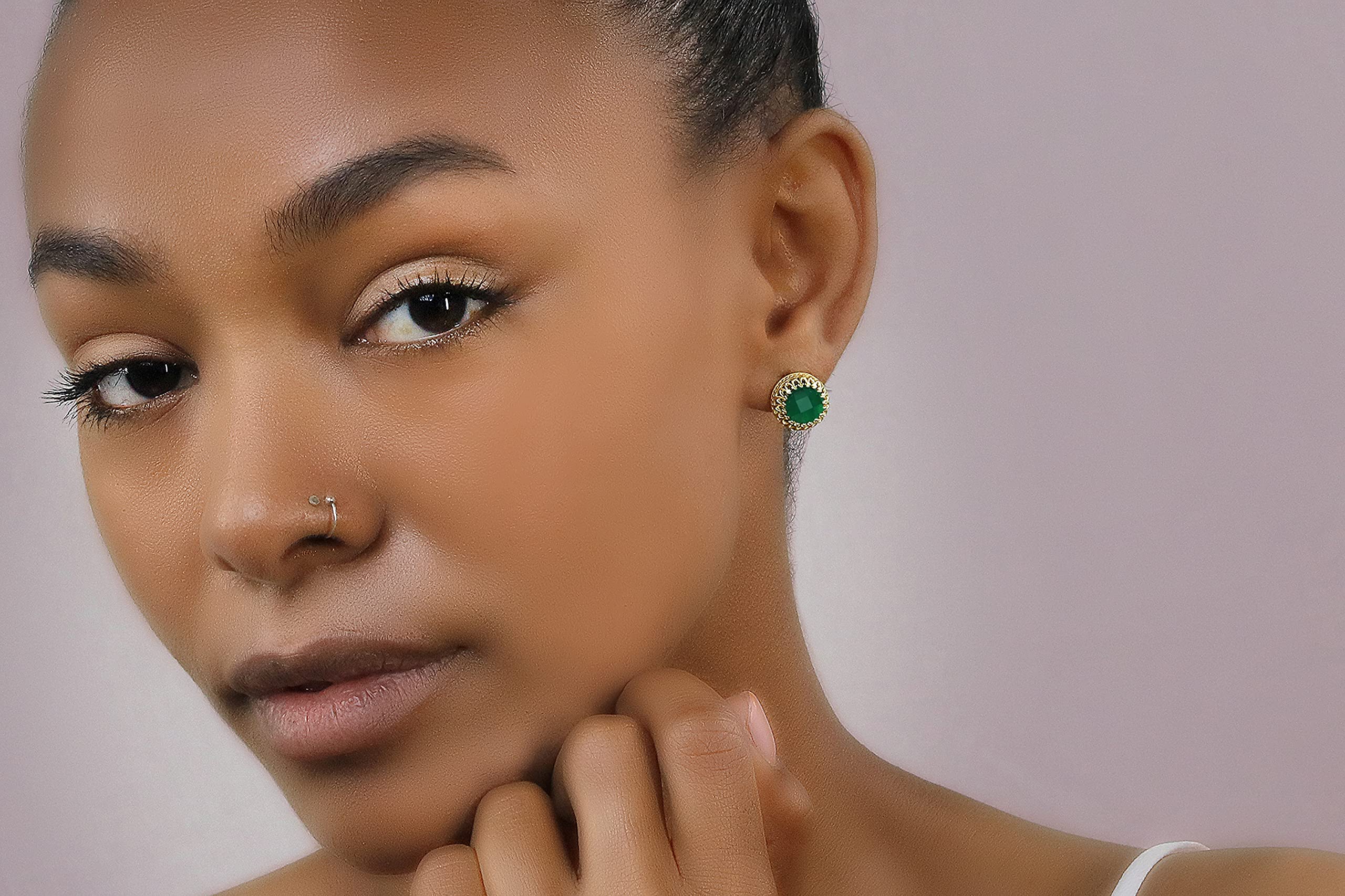 Handmade Green Onyx Gemstone Silver Post Earrings for Women - Faceted Anemone Jewelry for Birthdays, Weddings & Everyday Wear - Elegant Gift Box Included | Perfect for Office, Parties & Special Occasions