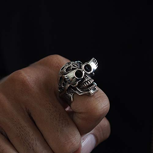 Monster Glasses Skull Ring for Men - 925 Sterling Silver Biker Gothic Jewelry - Vampire Style Accessory for Halloween, Cosplay & Punk Fashion