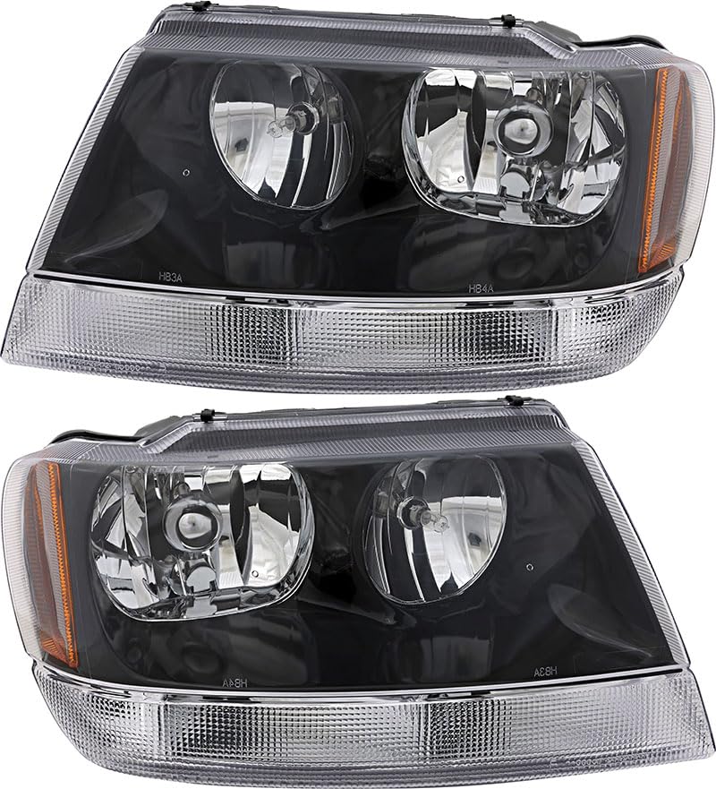 Jeep Grand Cherokee Laredo Headlights Replacement Set - Halogen Headlamp Assembly for Driver & Passenger Side (2002-2003 Models) | Perfect for Night Driving & Off-Road Adventures