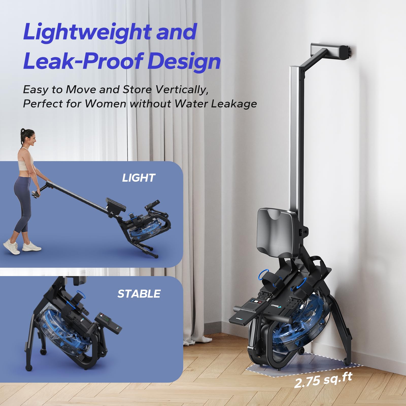 MERACH Foldable Water Rowing Machine for Home - 400LBS Weight Capacity with LCD Monitor & Comfortable Seat - Free MERACH App for Immersive Rowing Experience - Perfect for Home Gym, Cardio Workouts & Full-Body Exercise