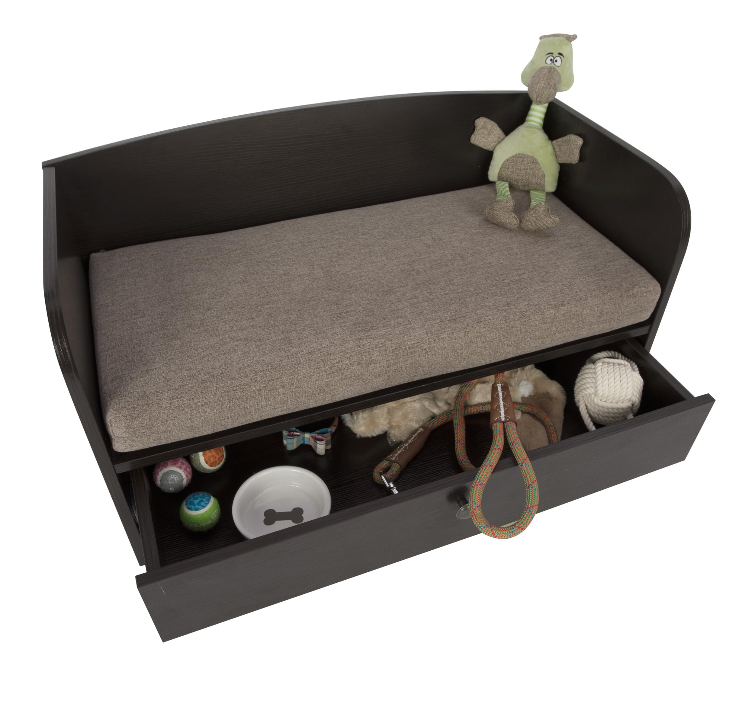 Premium Paws & Purrs Pet Bed with Storage Drawer - Soft Washable Dog & Cat Bed in Espresso/Sand - Perfect for Living Room, Bedroom & Pet-Friendly Spaces