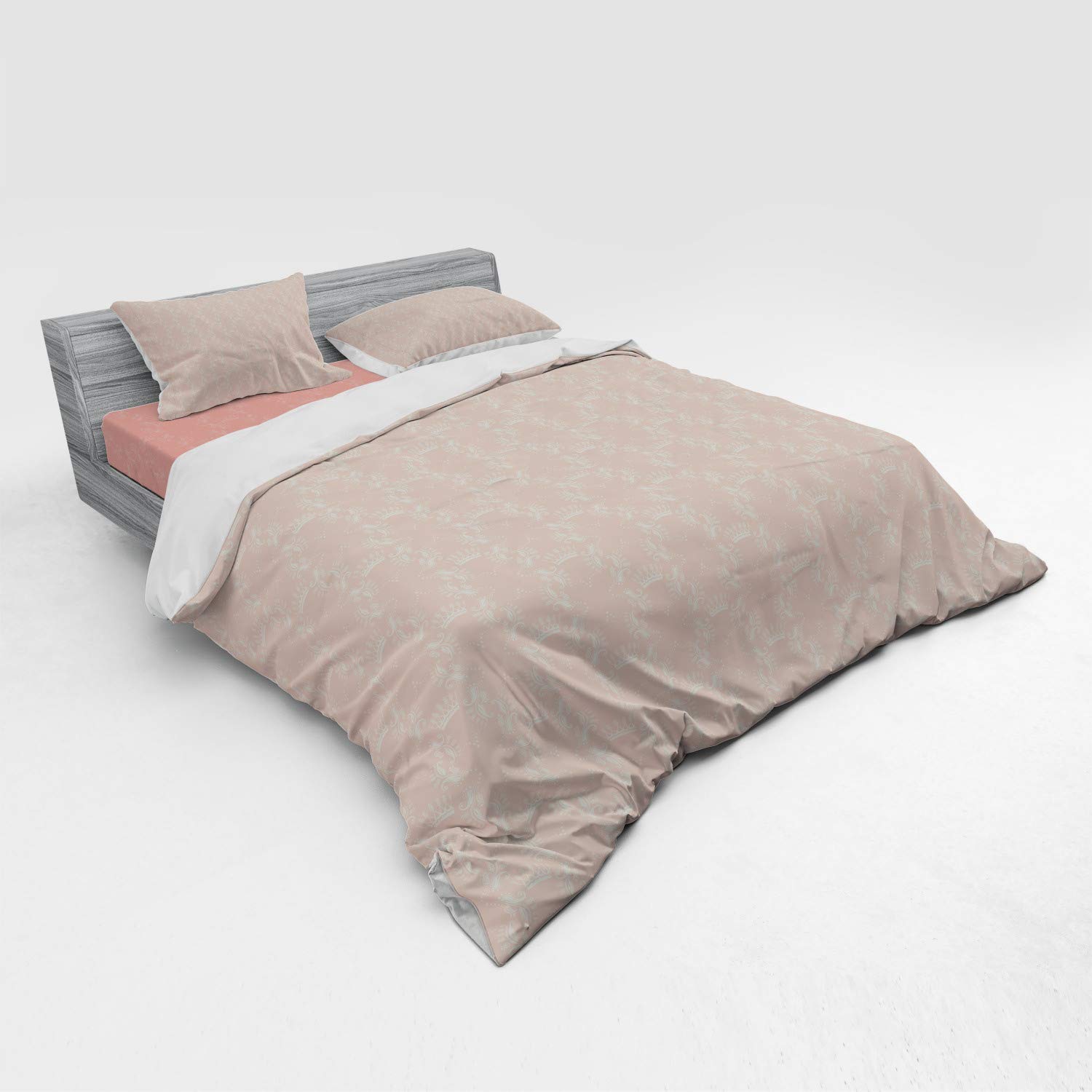 Ambesonne Peach Duvet Cover Set - Soft Crown & Floral Abstract Design, Faded Monochrome Pattern, 4-Piece King Size Bedding Set with Shams & Fitted Sheet in Coral - Perfect for Master Bedroom, Guest Room & Bohemian Home Decor