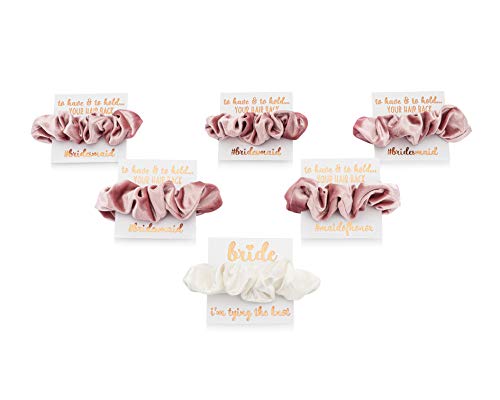 Velvet Bridesmaid Proposal Gift Scrunchies - 6 Pack Hair Scrunchies with Foil Gift Cards for Wedding Party (Blush/Mauve) - Perfect for Bridal Showers, Bachelorette Parties & Wedding Hair Accessories