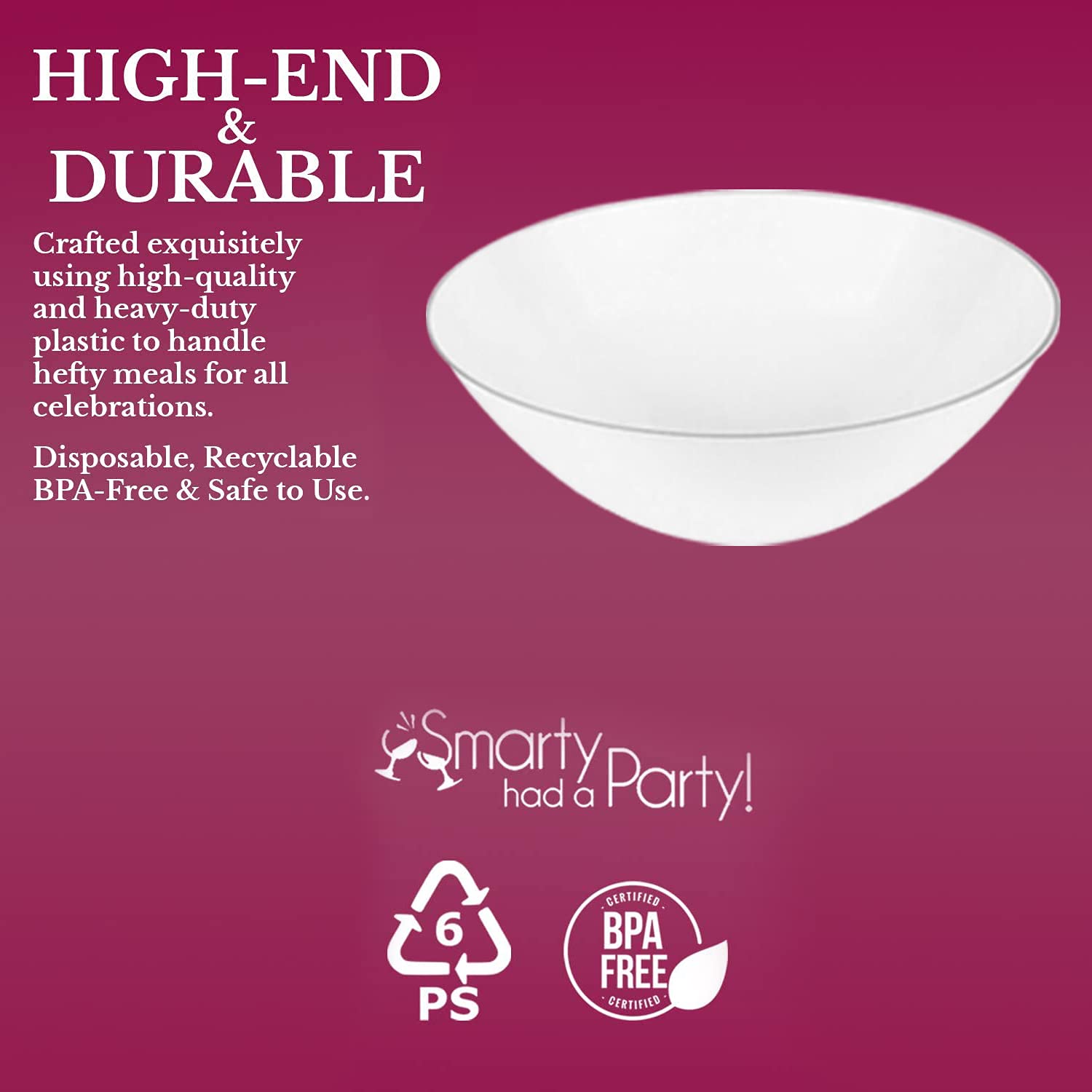 Eco-Friendly Disposable Plastic Plates with Elegant Rim Design - Bulk Round Dinnerware for Wedding, Birthday Party & Special Events (White & Silver, 16oz Soup Bowls, Pack of 120) - Perfect for Catering, Picnics & Outdoor Gatherings