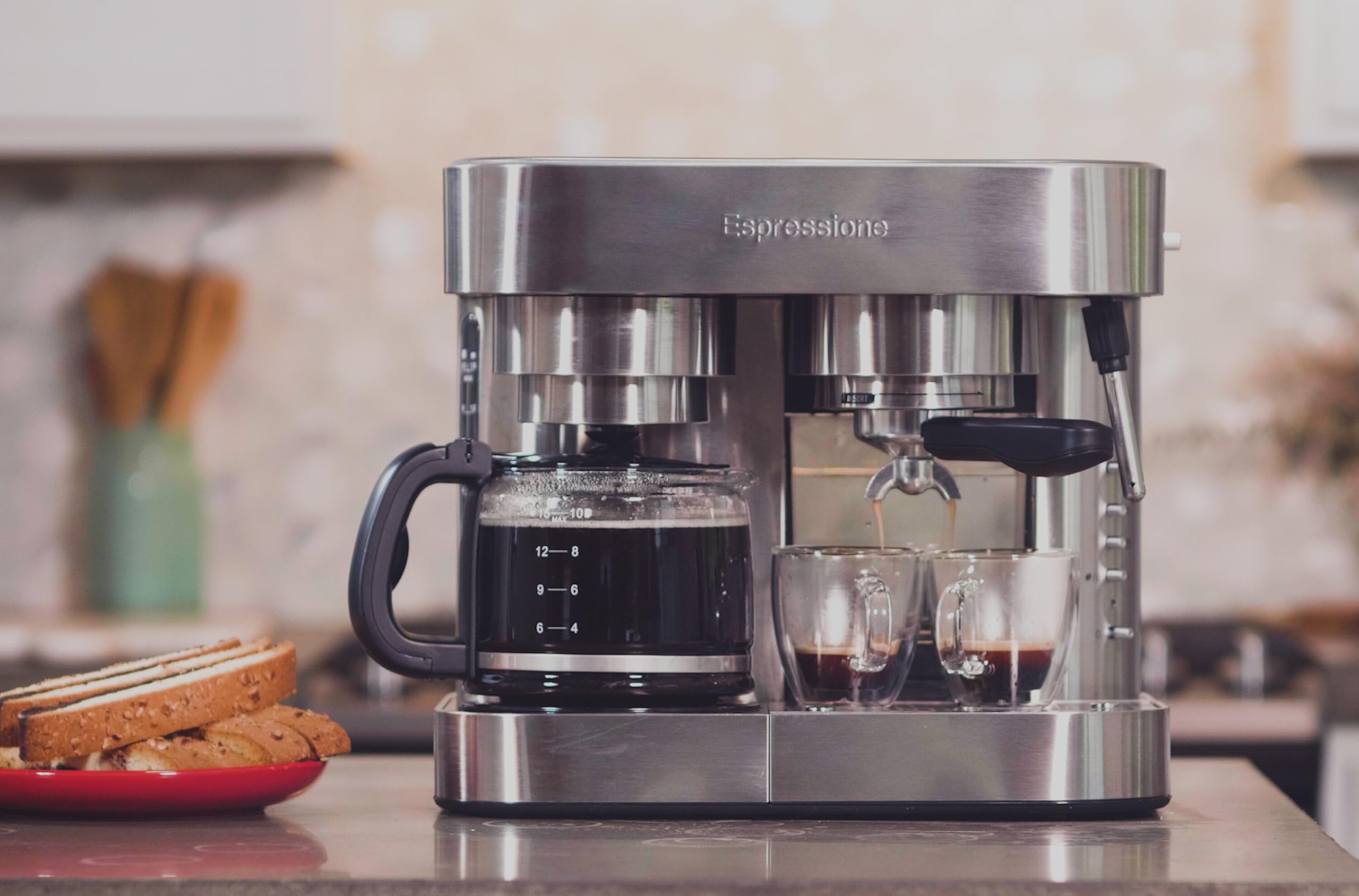 Premium Stainless Steel Espresso and Coffee Maker Combo - 10 Cup Capacity for Home, Office, and Restaurant Use