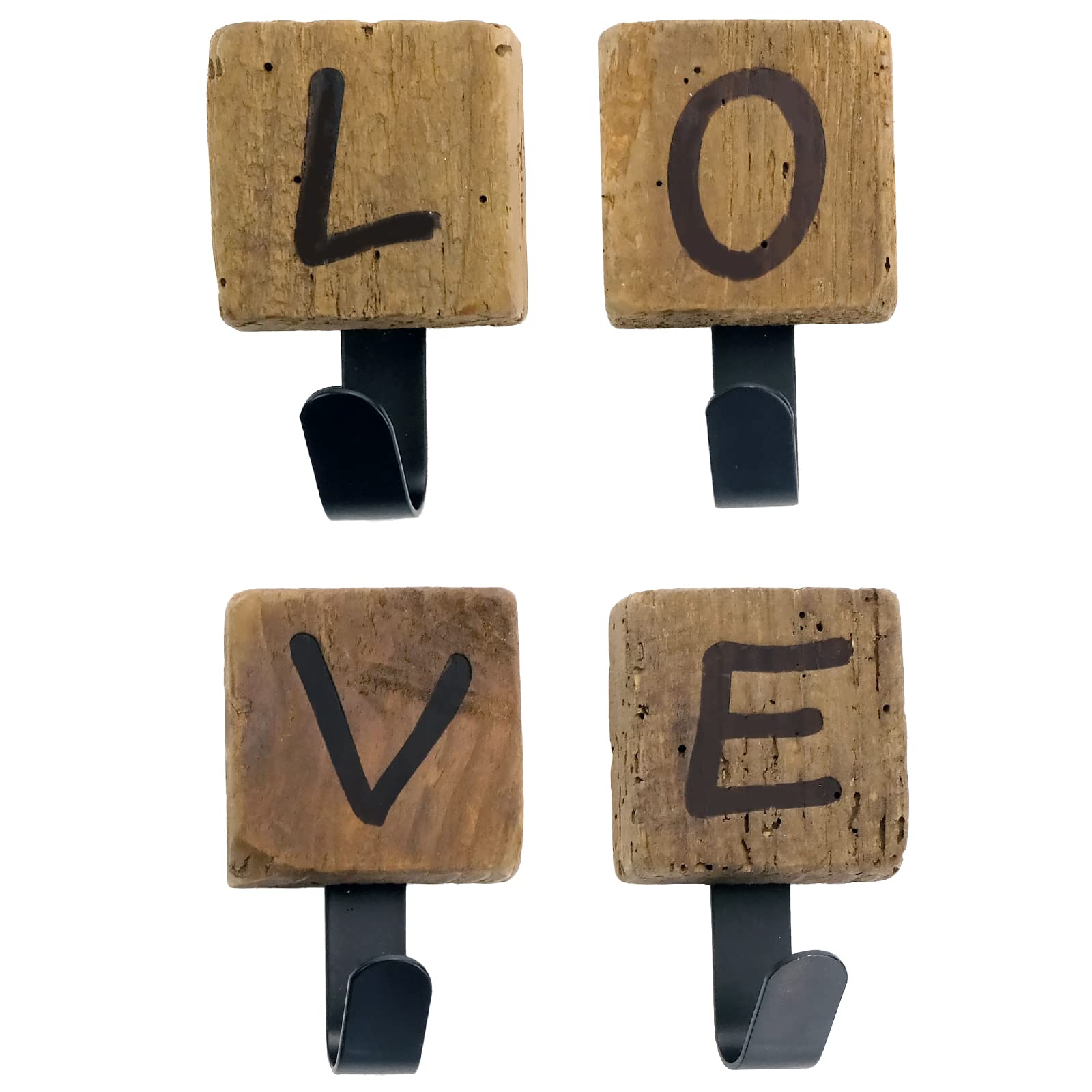 Farmhouse Solid Wood Coat Hooks with Painted Letters - Wall Mount for Home Decor
