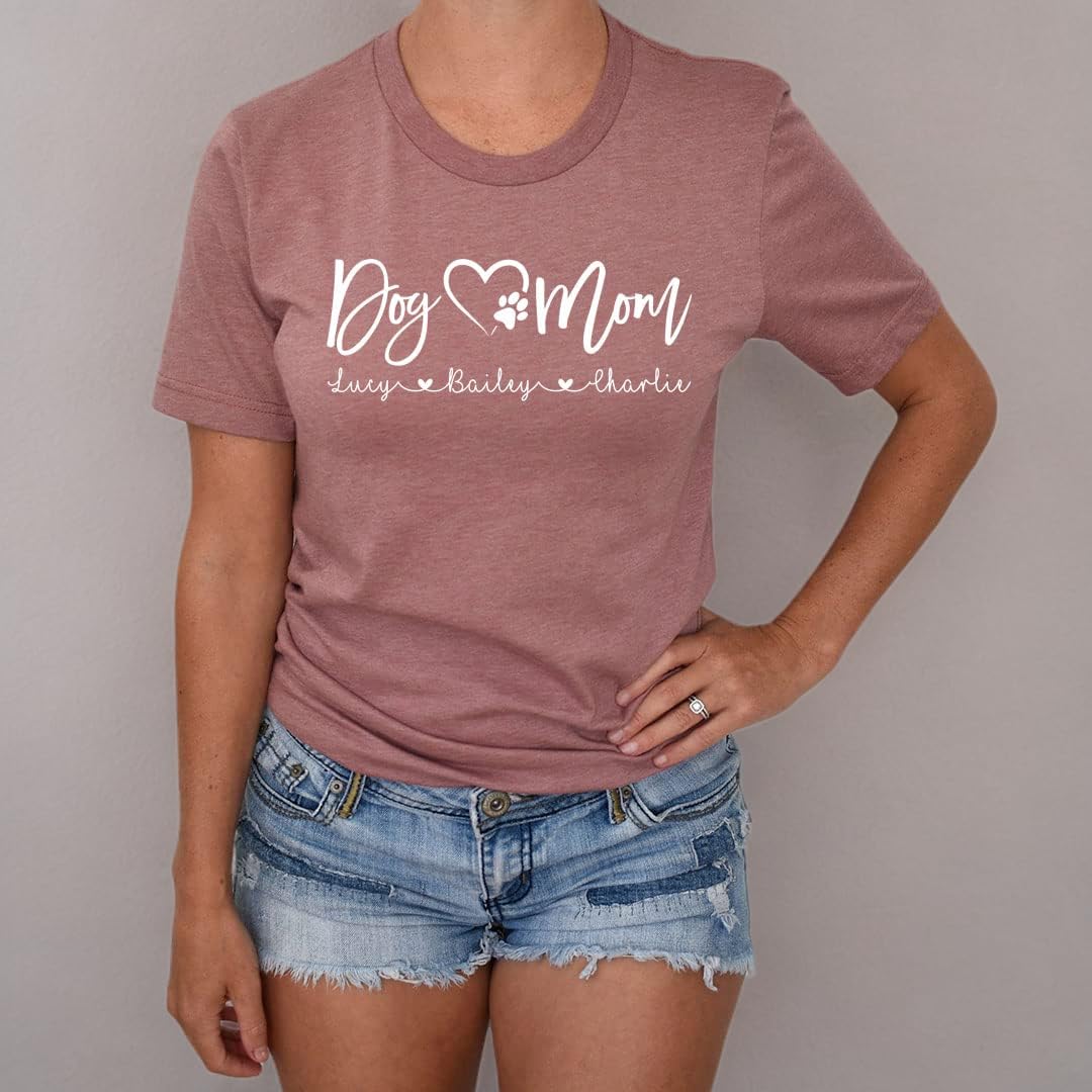 Custom Dog Mom T-Shirt with Name - Funny Dog Lover Shirt for Women - Cute Pet Owner Gift - Perfect for Birthdays, Mother's Day & Dog Adoption Celebrations