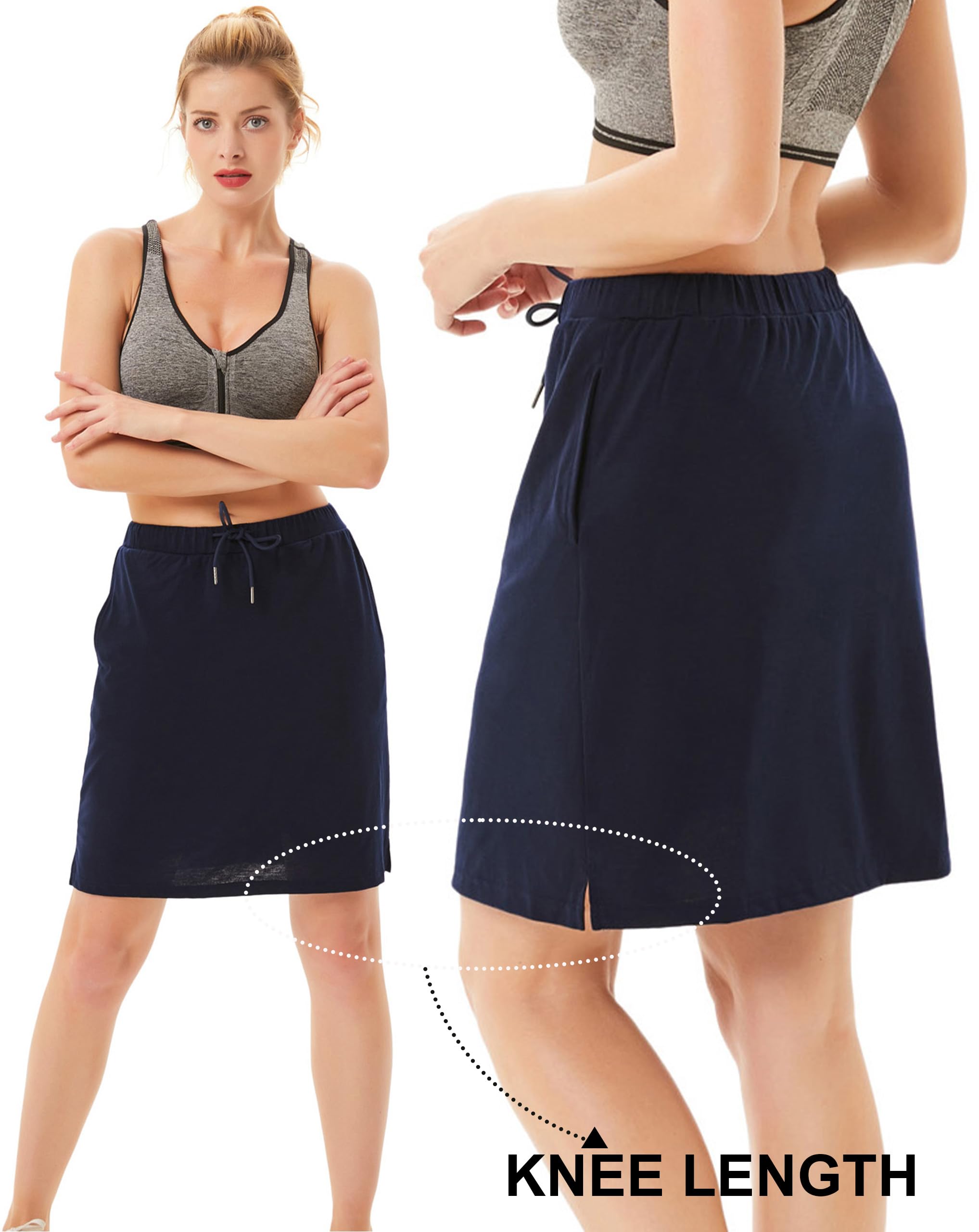 JACK SMITH Women's Stretchy Athletic Skorts - Knee Length Skirts with Drawstring Waist & Mesh Lined Shorts Pockets - Perfect for Running, Tennis, Golf & Casual Wear