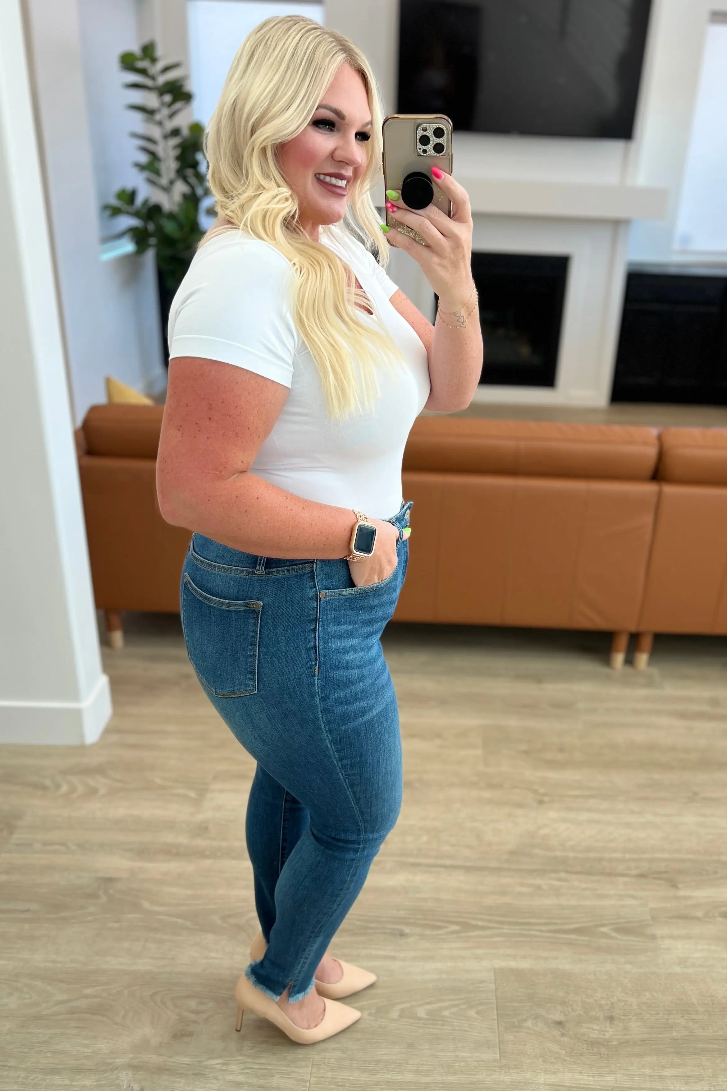Amy High Rise Control Top Side Slit Skinny Jeans for Women - Slimming Stretch Denim Pants with Tummy Control - Perfect for Work, Date Night & Casual Outings